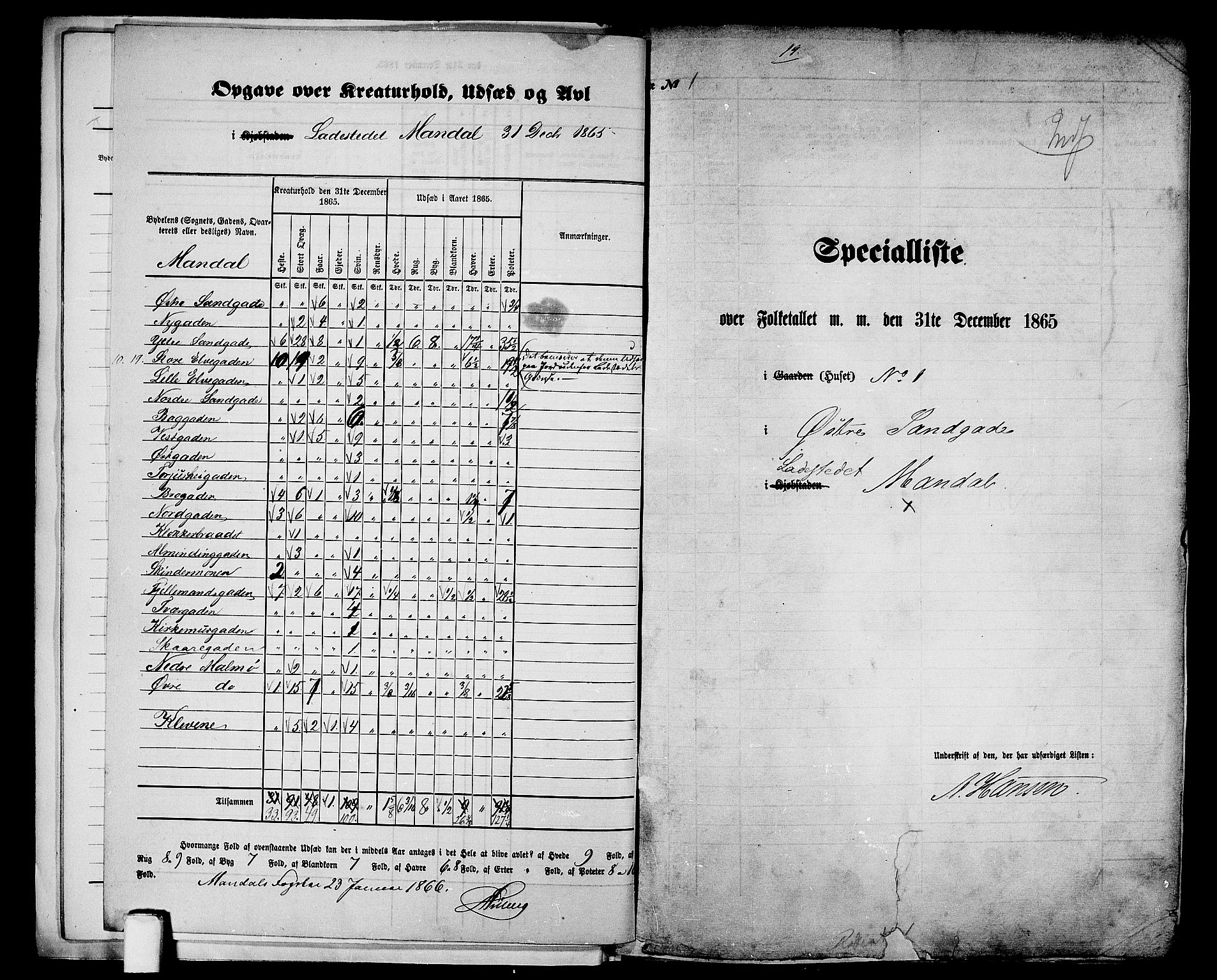 RA, 1865 census for Mandal/Mandal, 1865, p. 10