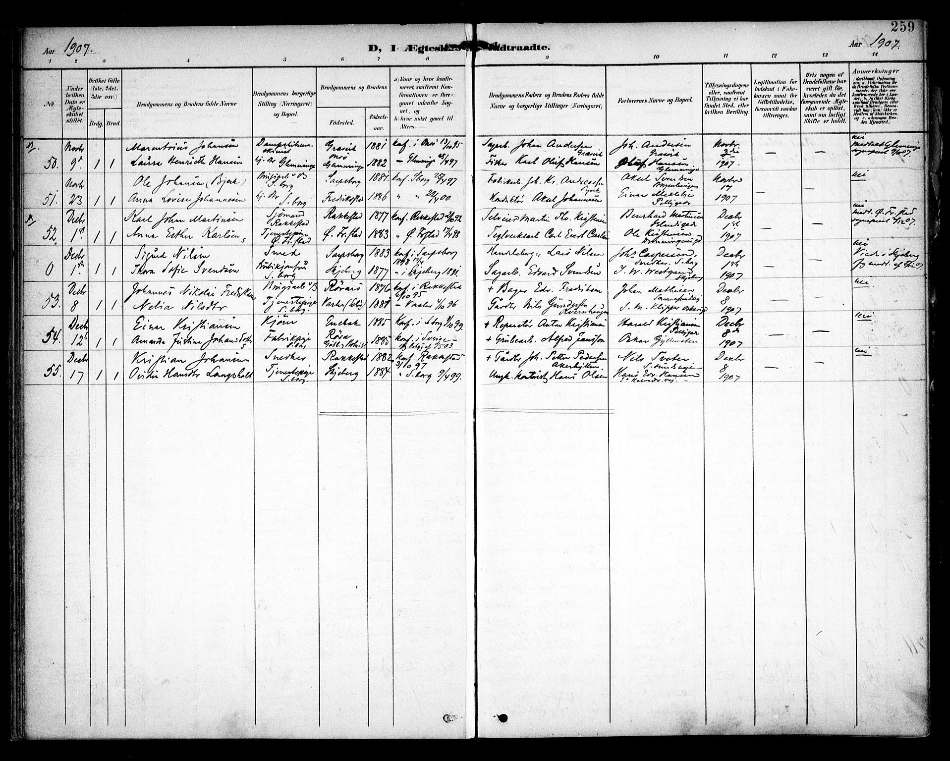 Sarpsborg prestekontor Kirkebøker, AV/SAO-A-2006/F/Fa/L0006: Parish register (official) no. 6, 1900-1909, p. 259