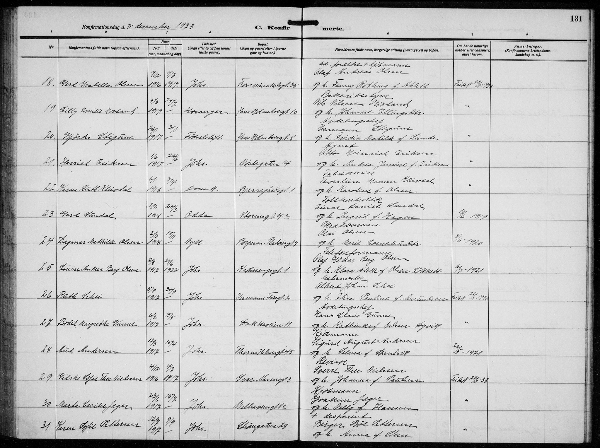 Johanneskirken sokneprestembete, AV/SAB-A-76001/H/Hab: Parish register (copy) no. B  3, 1925-1935, p. 130b-131a