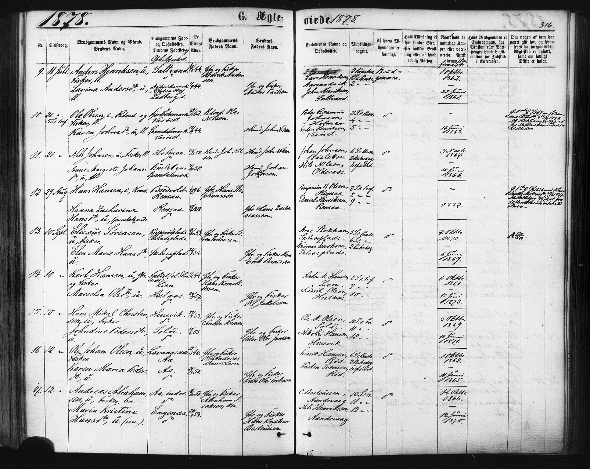 Ibestad sokneprestembete, SATØ/S-0077/H/Ha/Haa/L0010kirke: Parish register (official) no. 10, 1869-1879, p. 316