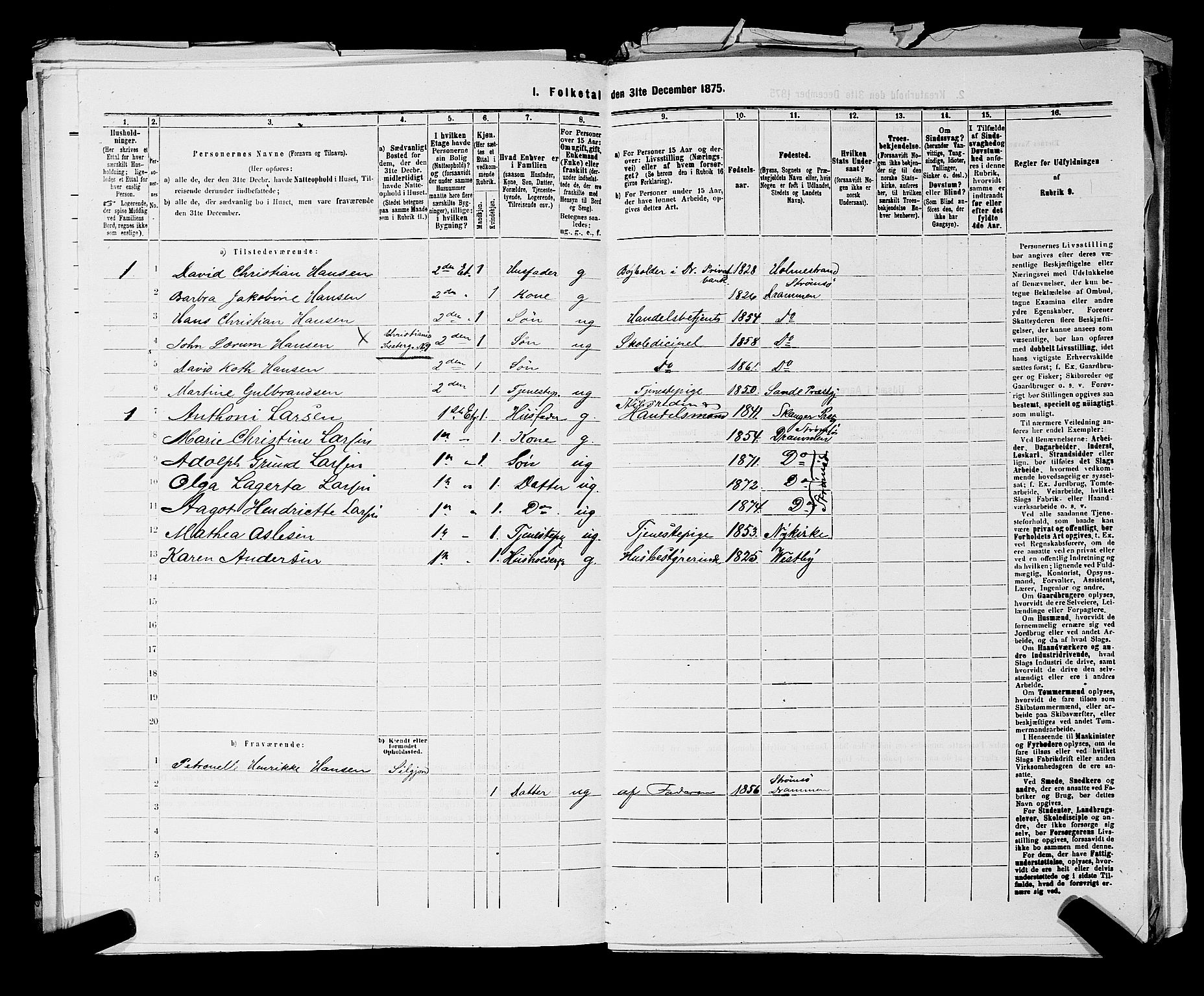 SAKO, 1875 census for 0602 Drammen, 1875, p. 2746