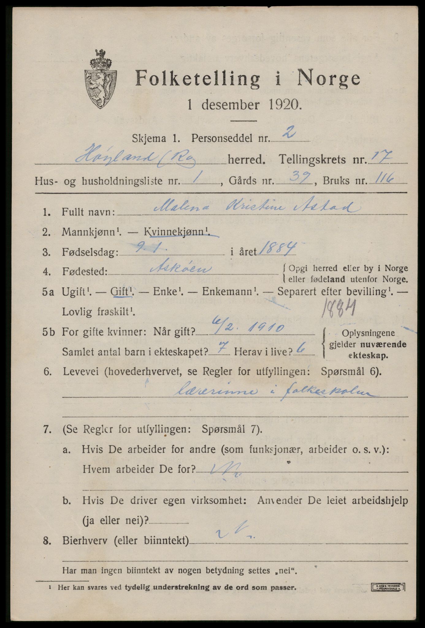 SAST, 1920 census for Høyland, 1920, p. 15602