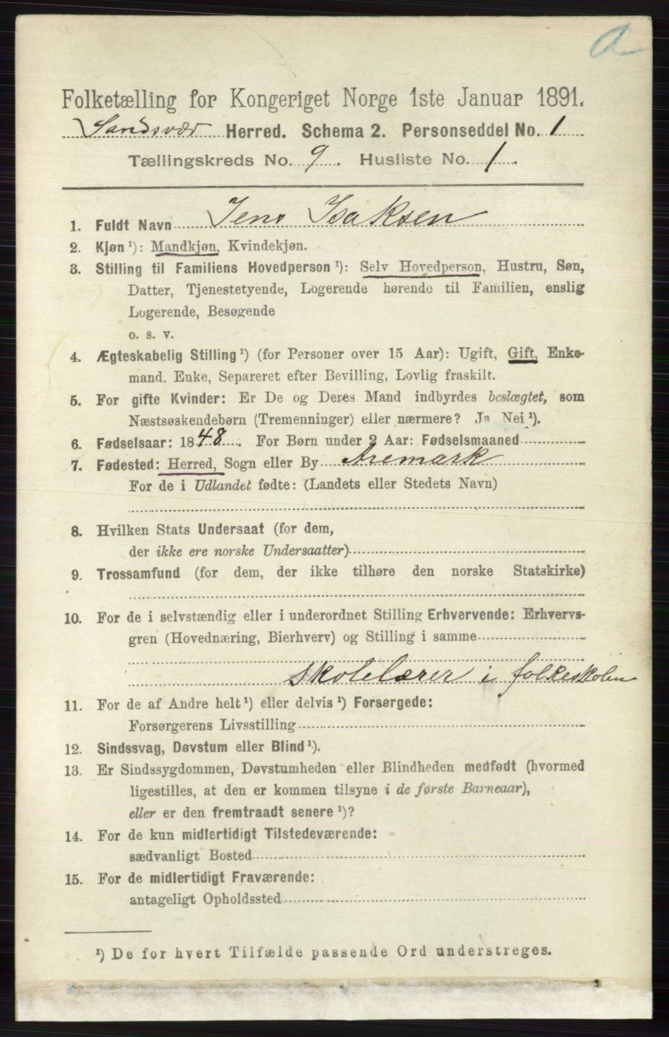 RA, 1891 census for 0629 Sandsvær, 1891, p. 4428