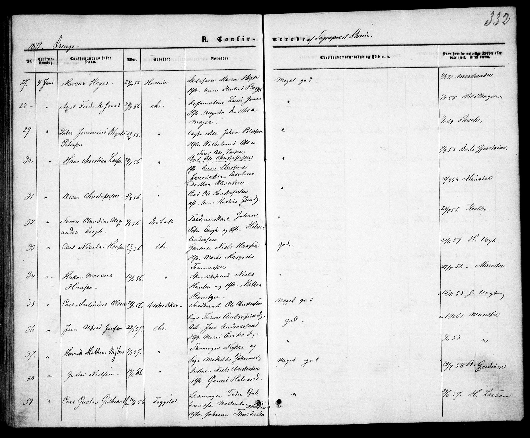 Trefoldighet prestekontor Kirkebøker, AV/SAO-A-10882/F/Fb/L0001: Parish register (official) no. II 1, 1858-1871, p. 332