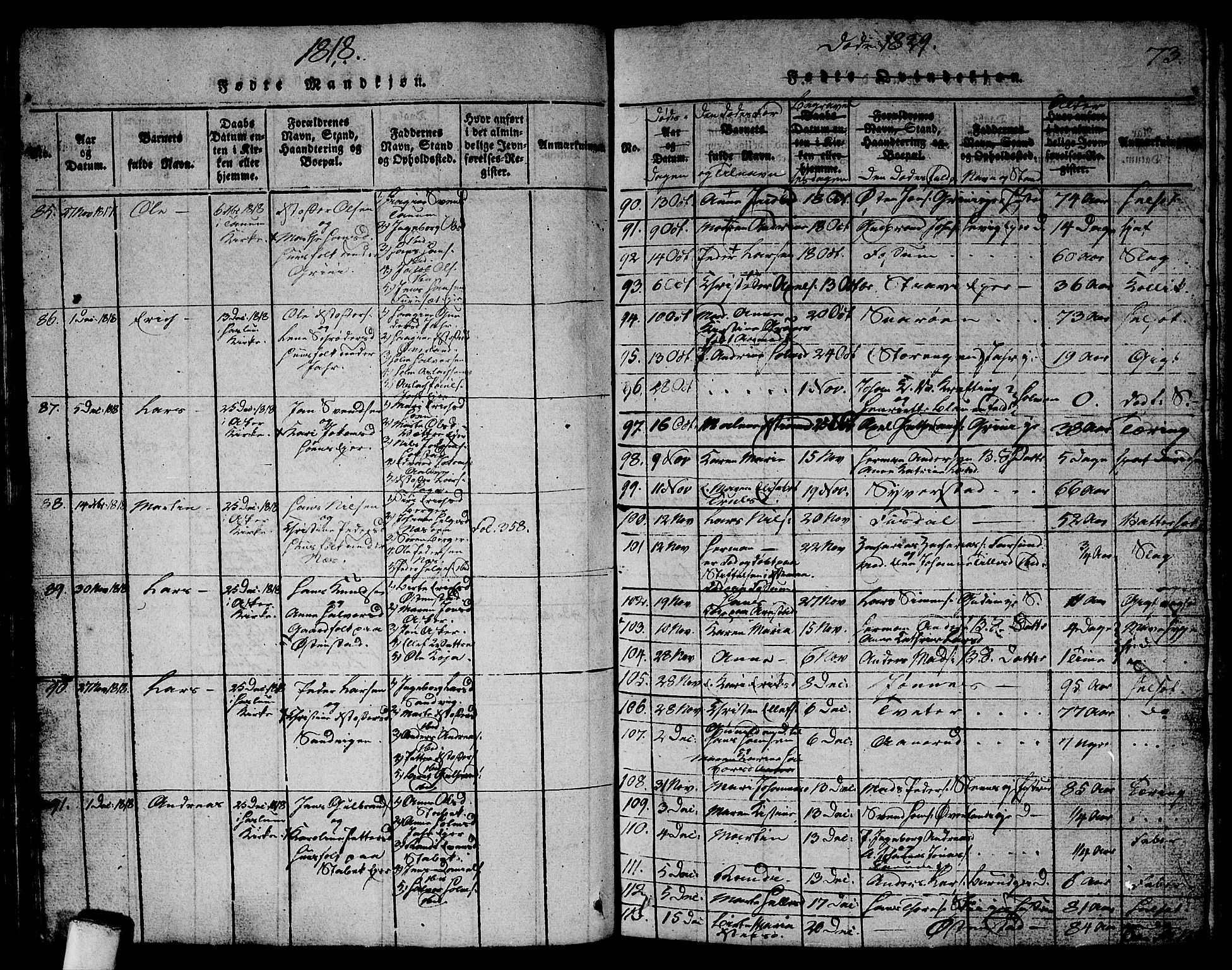 Asker prestekontor Kirkebøker, SAO/A-10256a/G/Ga/L0001: Parish register (copy) no. I 1, 1814-1830, p. 73