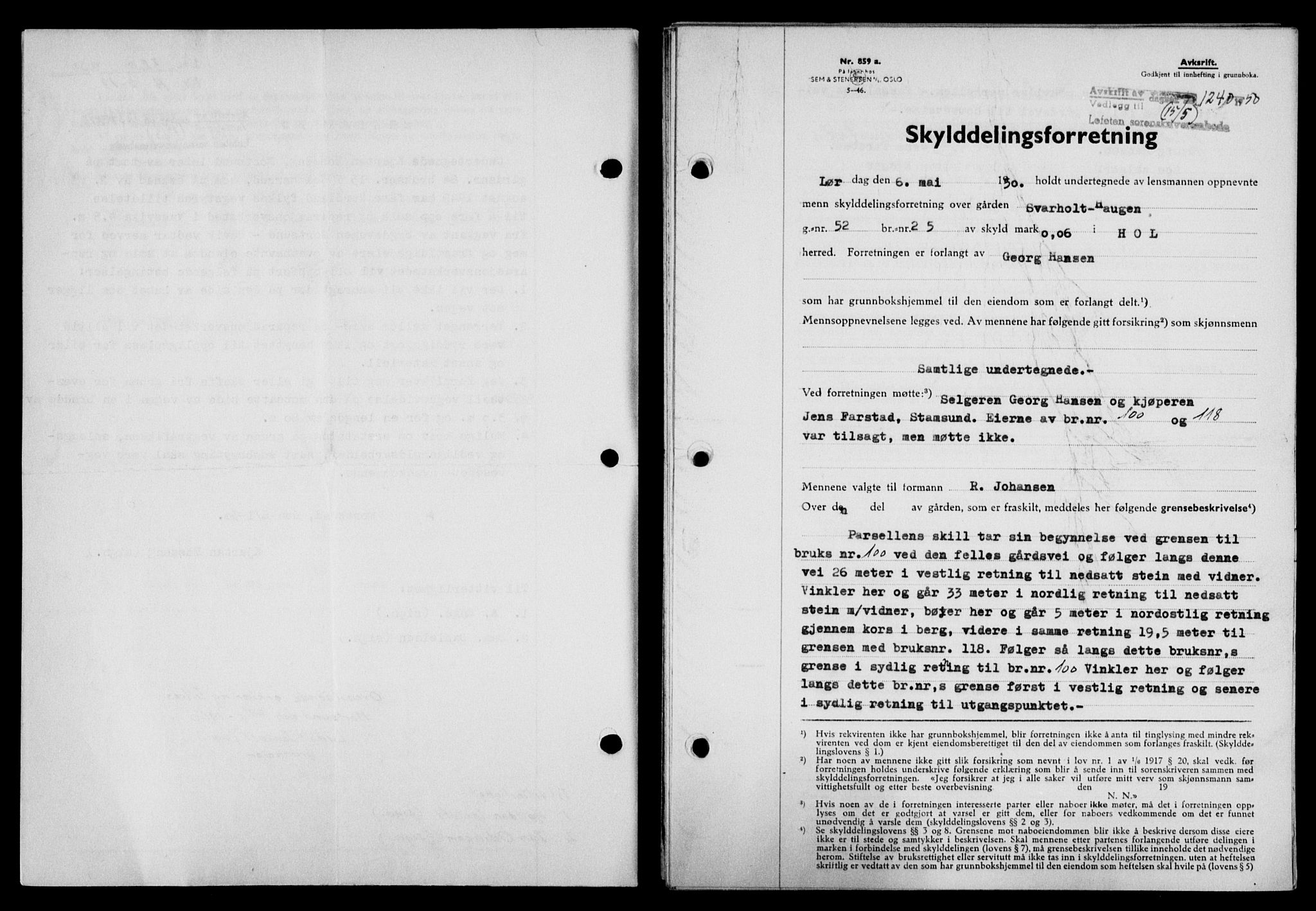 Lofoten sorenskriveri, SAT/A-0017/1/2/2C/L0023a: Mortgage book no. 23a, 1950-1950, Diary no: : 1240/1950