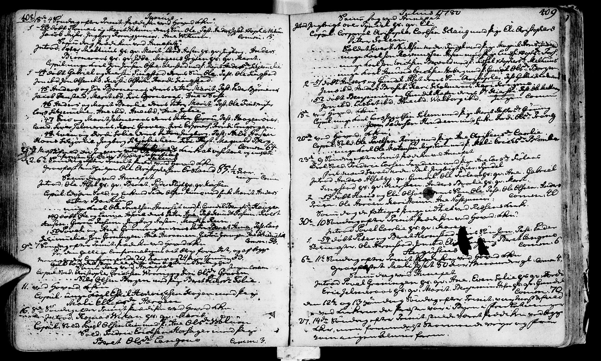 Ministerialprotokoller, klokkerbøker og fødselsregistre - Sør-Trøndelag, AV/SAT-A-1456/646/L0605: Parish register (official) no. 646A03, 1751-1790, p. 408-409