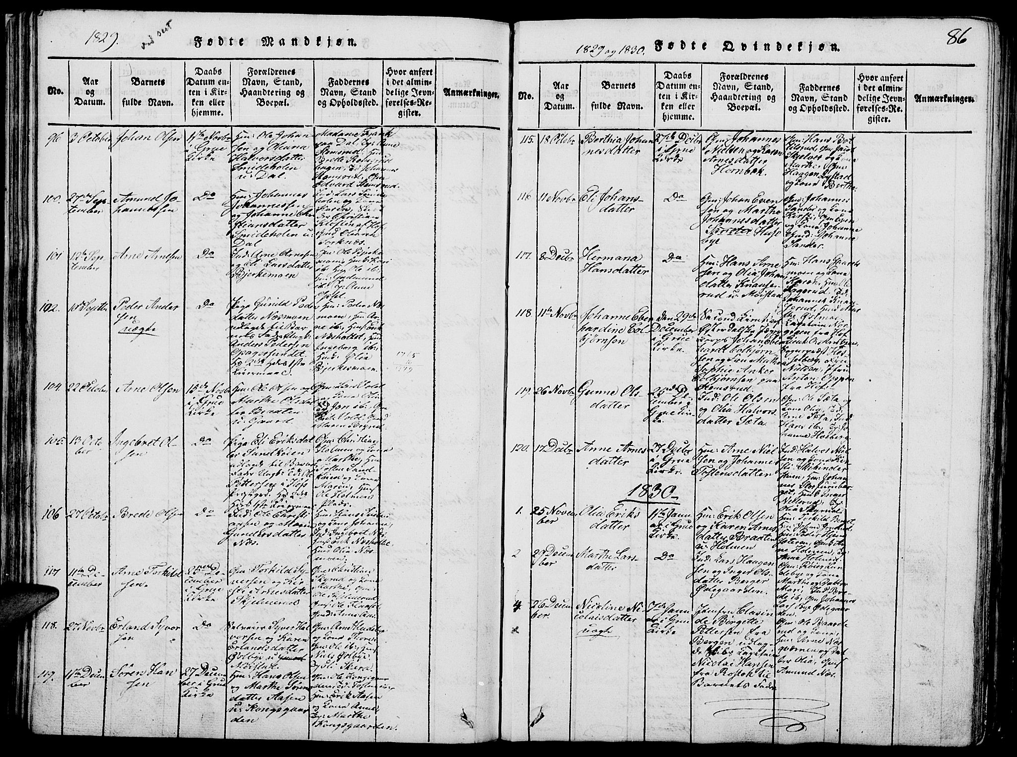 Grue prestekontor, AV/SAH-PREST-036/H/Ha/Hab/L0002: Parish register (copy) no. 2, 1815-1841, p. 86