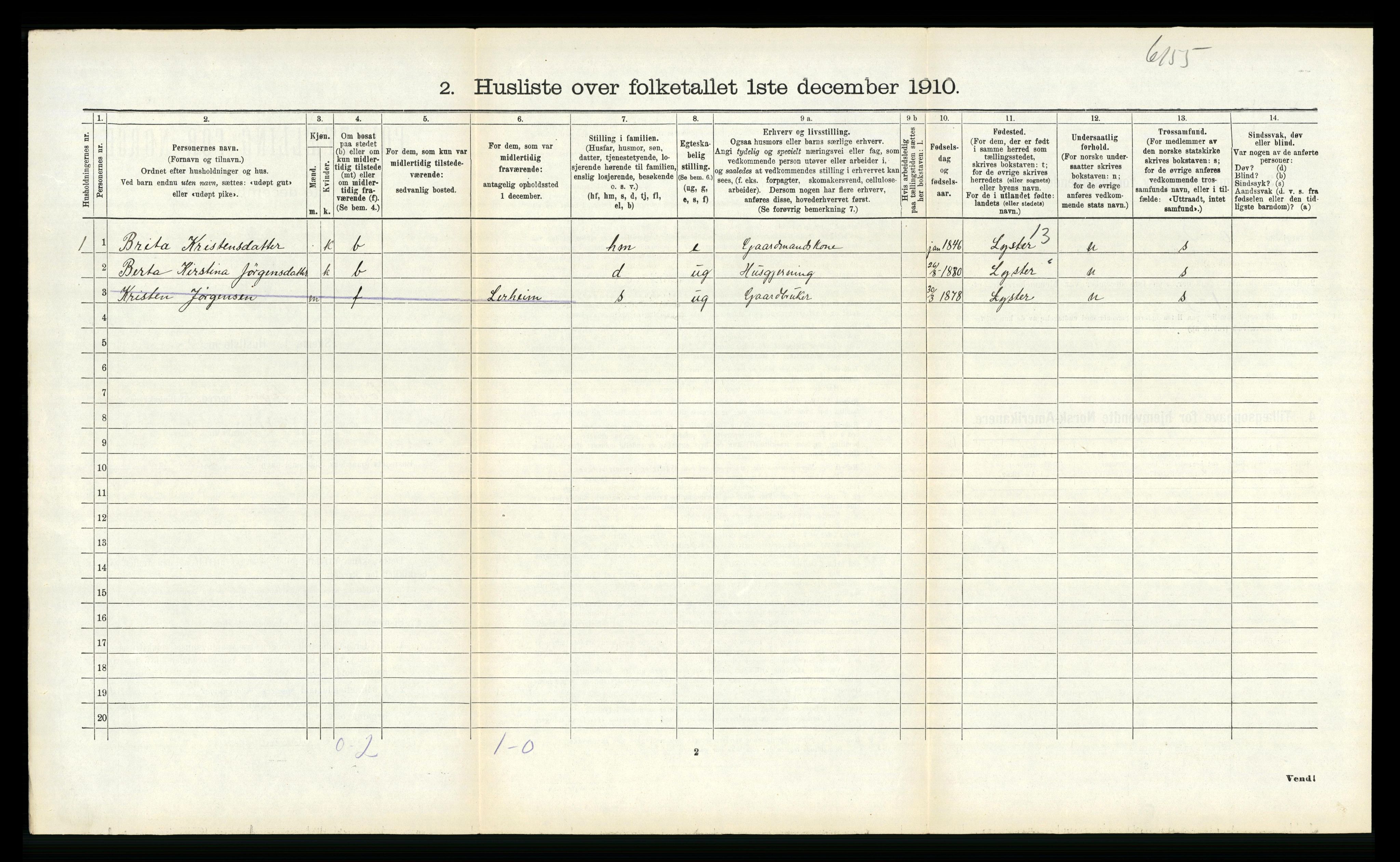 RA, 1910 census for Sogndal, 1910, p. 697