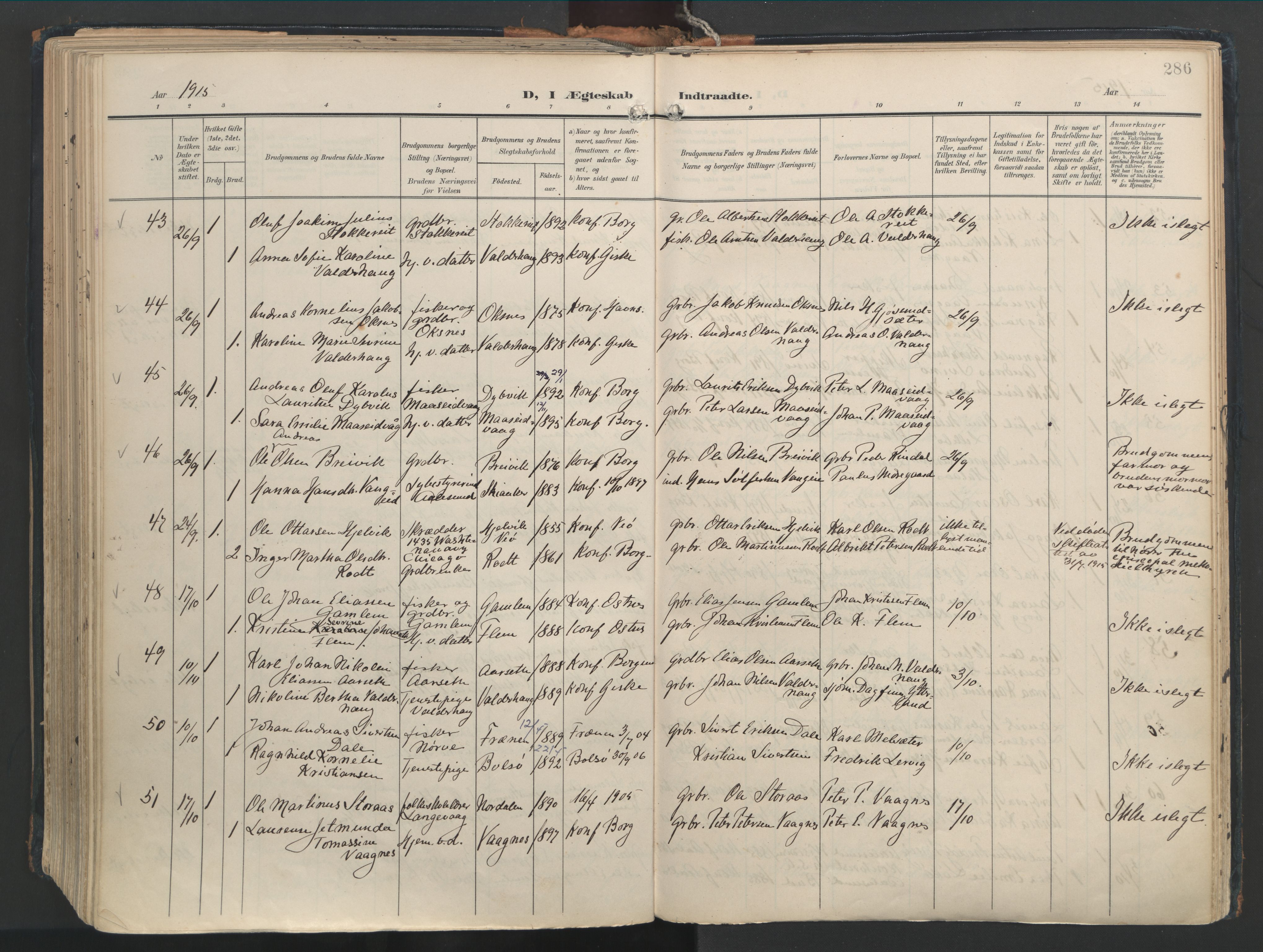 Ministerialprotokoller, klokkerbøker og fødselsregistre - Møre og Romsdal, AV/SAT-A-1454/528/L0411: Parish register (official) no. 528A20, 1907-1920, p. 286