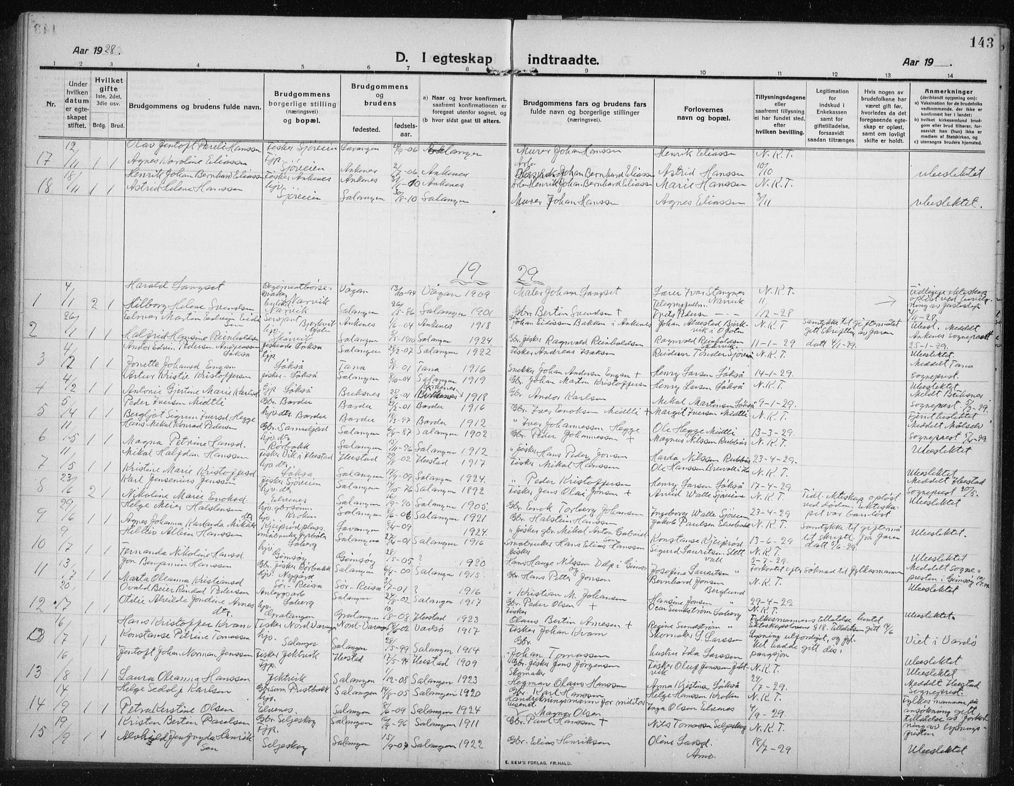 Salangen sokneprestembete, SATØ/S-1324/H/Ha/L0005klokker: Parish register (copy) no. 5, 1918-1937, p. 143