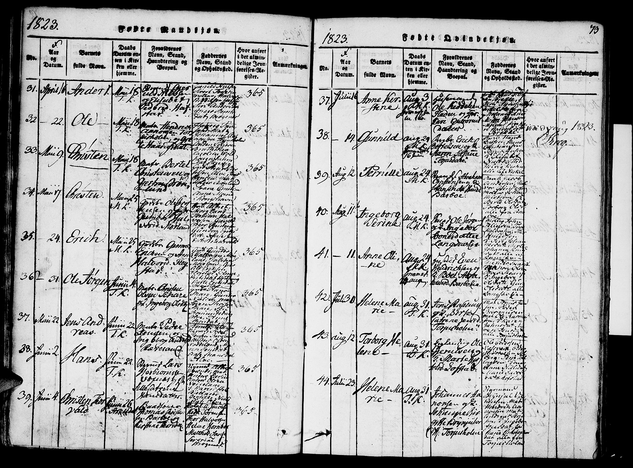 Austre Moland sokneprestkontor, SAK/1111-0001/F/Fa/Faa/L0004: Parish register (official) no. A 4, 1816-1824, p. 73