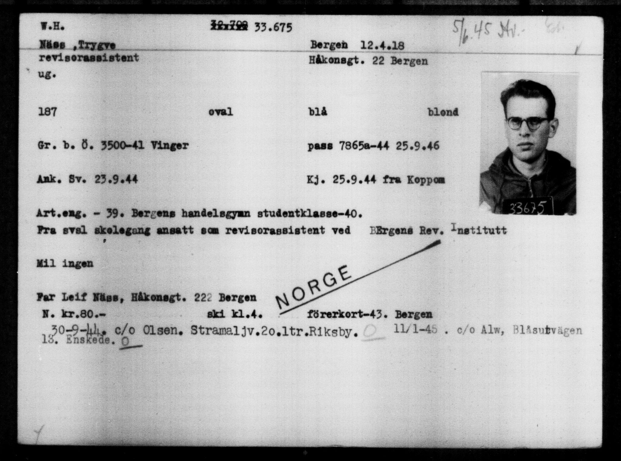 Utenriksstasjonene, Legasjonen i Stockholm, Flyktningkontoret, AV/RA-S-6753/V/Va/L0013: Kjesäterkartoteket, flyktninger med registreringsnr. 31500-34731, 1940-1945, p. 2294