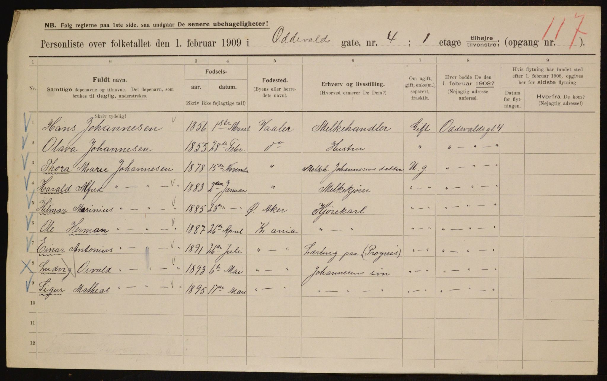 OBA, Municipal Census 1909 for Kristiania, 1909, p. 67473