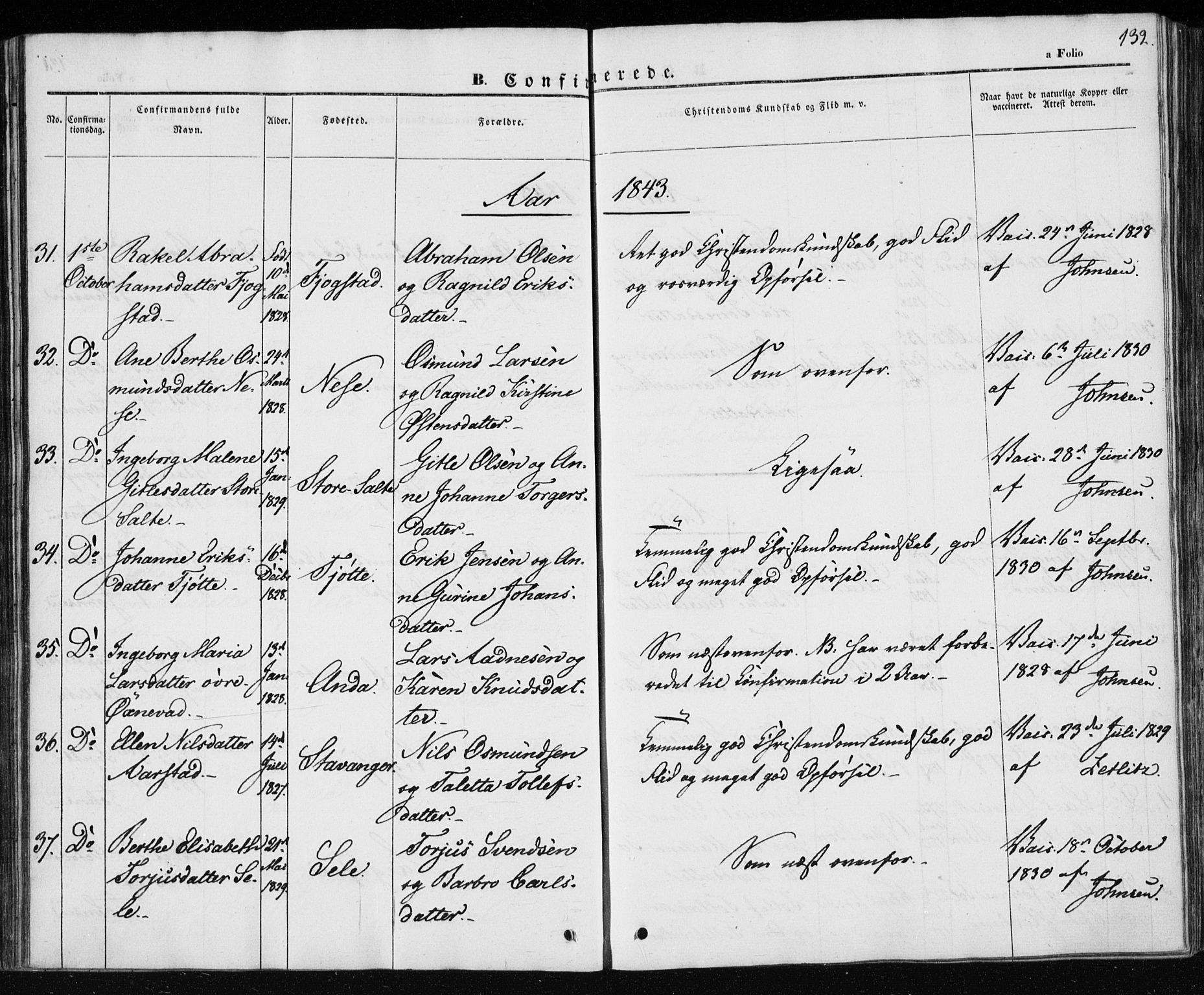 Klepp sokneprestkontor, SAST/A-101803/001/3/30BA/L0004: Parish register (official) no. A 4, 1842-1852, p. 132