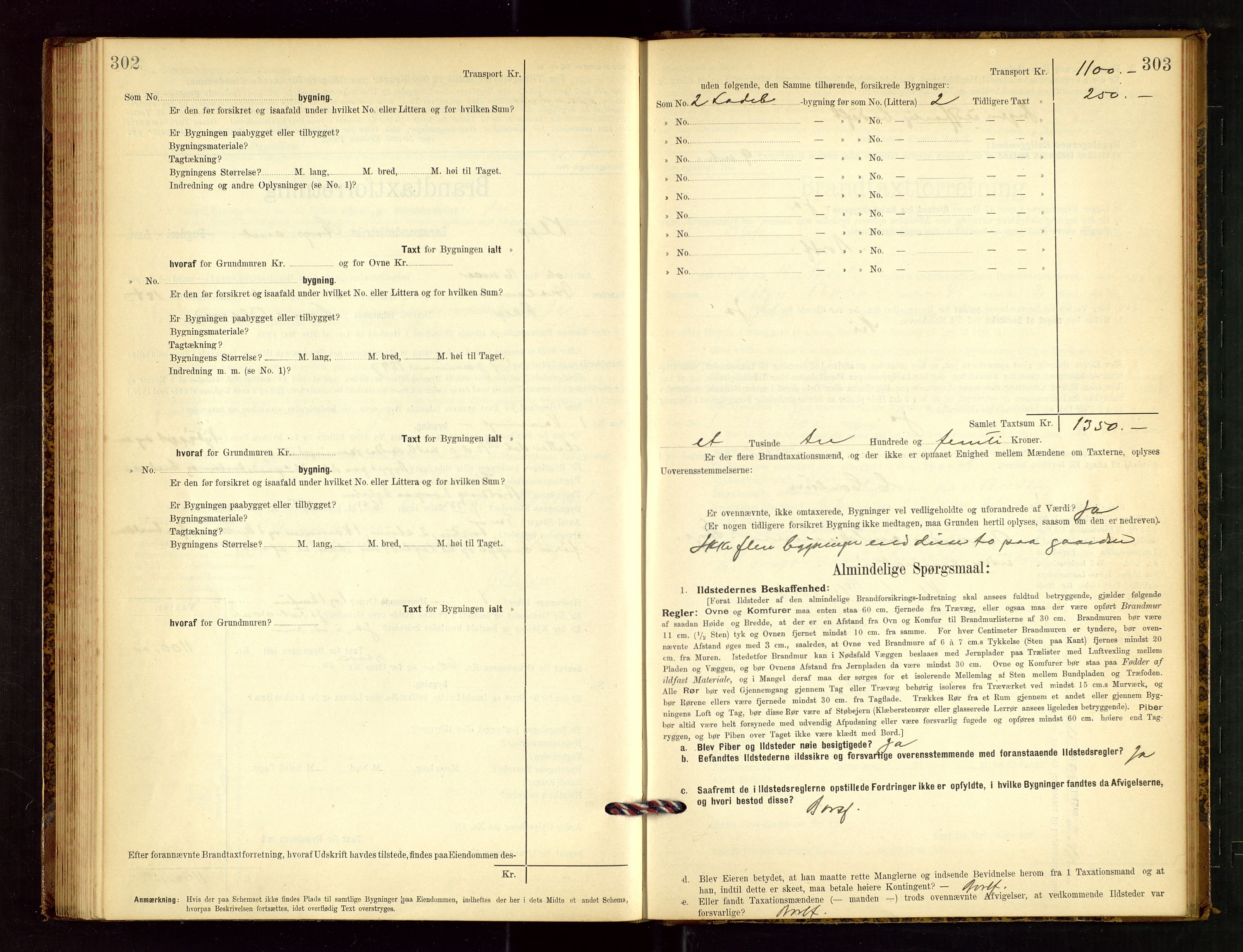 Klepp lensmannskontor, AV/SAST-A-100163/Goc/L0003: "Brandtaxationsprotokol" m/register, 1902-1907, p. 302-303