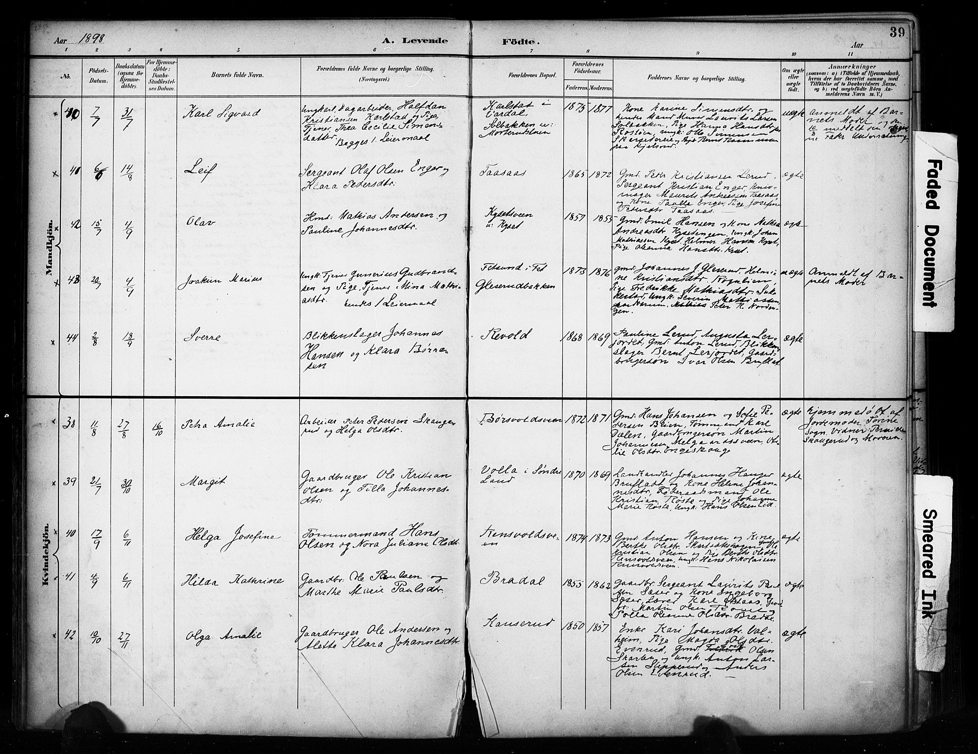 Vestre Toten prestekontor, AV/SAH-PREST-108/H/Ha/Haa/L0011: Parish register (official) no. 11, 1895-1906, p. 39