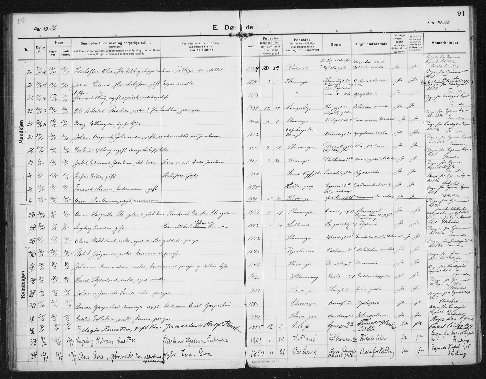 Domkirken sokneprestkontor, AV/SAST-A-101812/002/A/L0017: Parish register (official) no. A 36, 1917-1938, p. 91