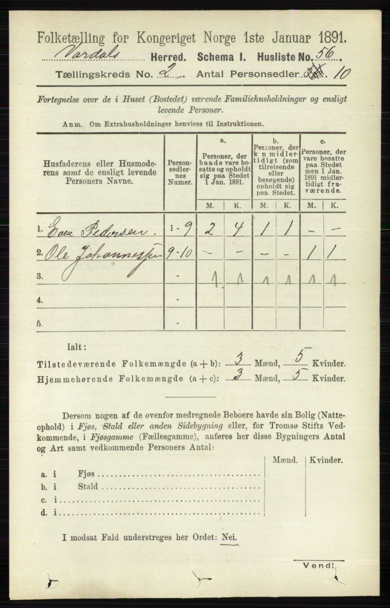 RA, 1891 census for 0527 Vardal, 1891, p. 520