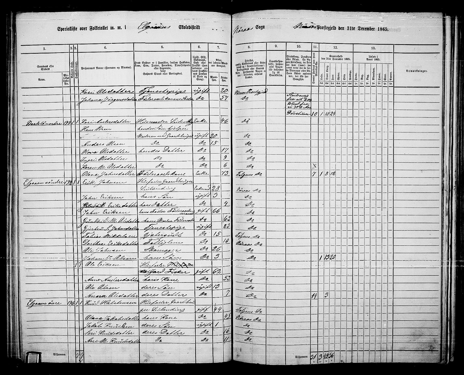 RA, 1865 census for Tolga, 1865, p. 131