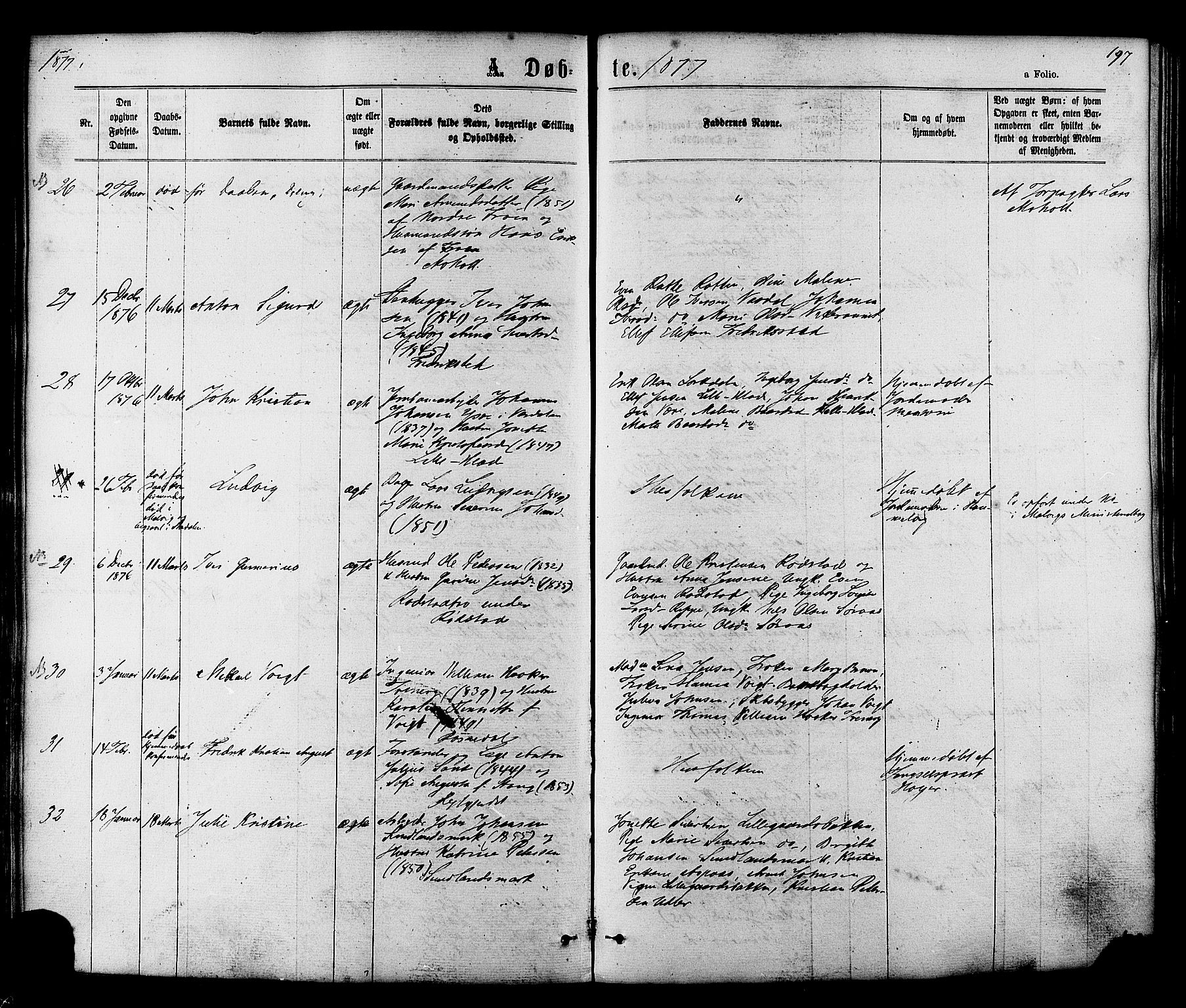 Ministerialprotokoller, klokkerbøker og fødselsregistre - Sør-Trøndelag, AV/SAT-A-1456/606/L0293: Parish register (official) no. 606A08, 1866-1877, p. 197