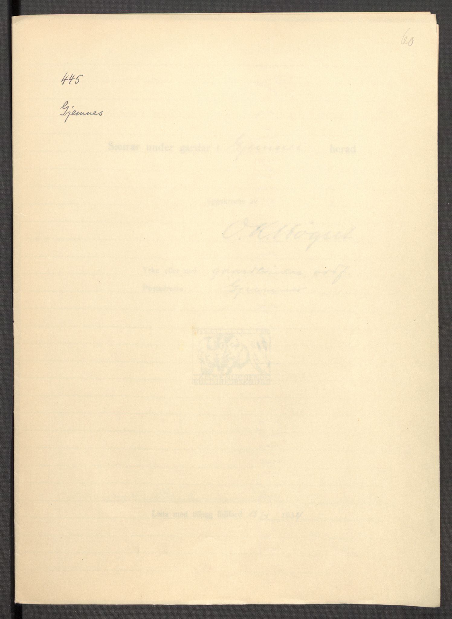 Instituttet for sammenlignende kulturforskning, RA/PA-0424/F/Fc/L0013/0001: Eske B13: / Møre og Romsdal (perm XXXV), 1933-1938, p. 60