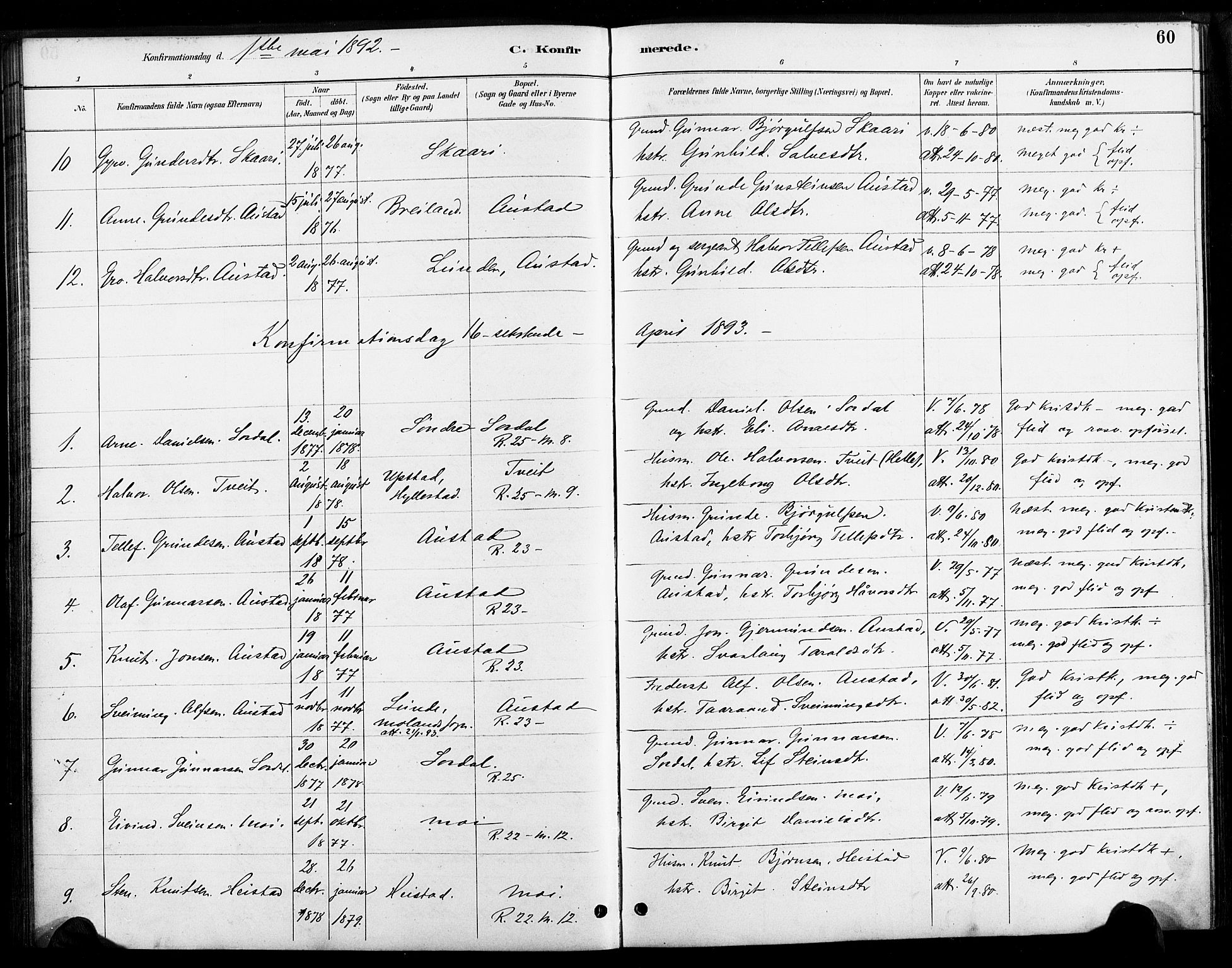 Bygland sokneprestkontor, SAK/1111-0006/F/Fa/Faa/L0001: Parish register (official) no. A 1, 1885-1908, p. 60