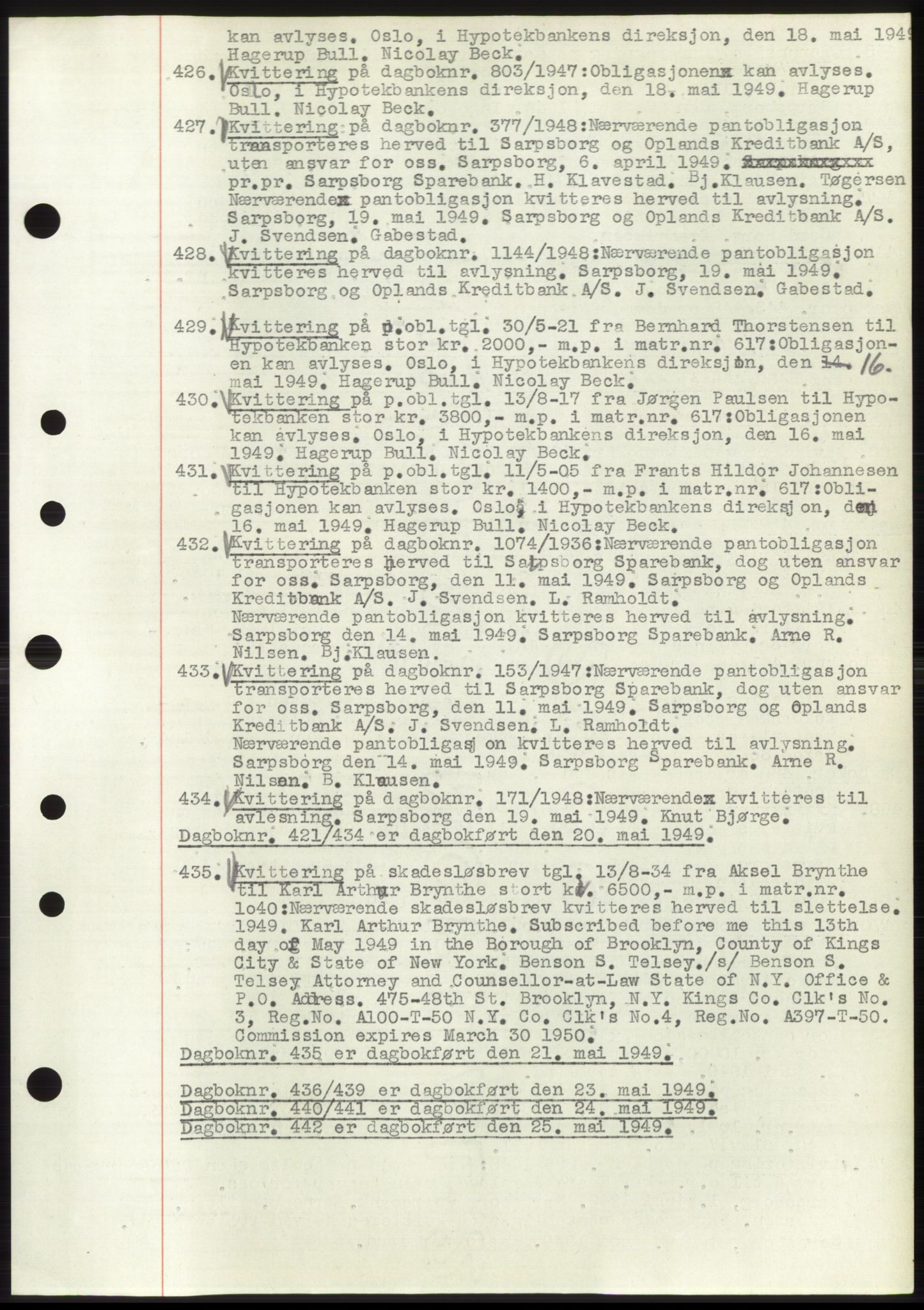 Sarpsborg byfogd, SAO/A-10864/G/Ga/Gae/L0001: Mortgage book no. C1, 1943-1951, Deed date: 20.05.1949