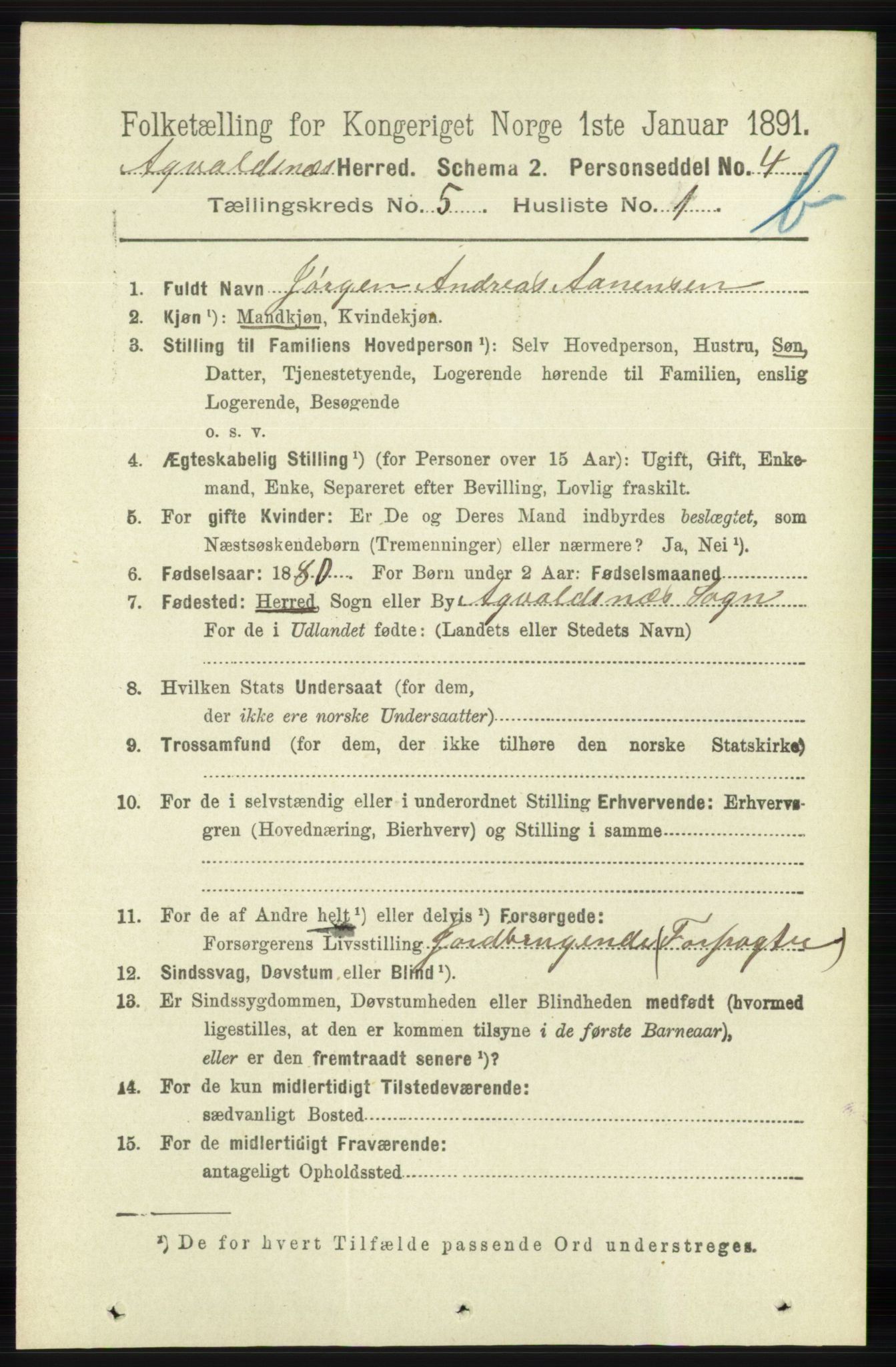 RA, 1891 census for 1147 Avaldsnes, 1891, p. 3024