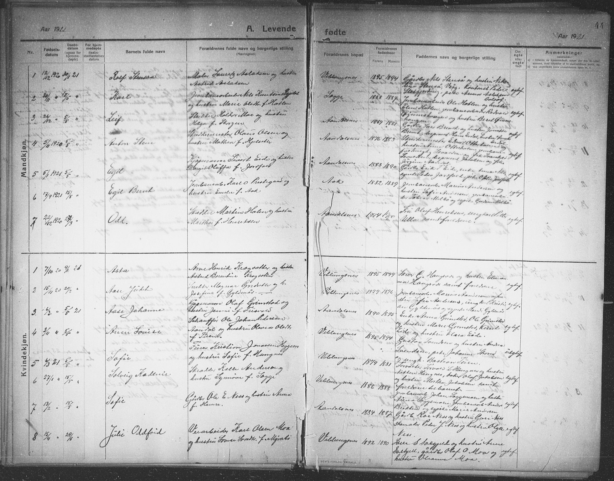 Ministerialprotokoller, klokkerbøker og fødselsregistre - Møre og Romsdal, SAT/A-1454/544/L0581: Parish register (copy) no. 544C03, 1910-1937, p. 44