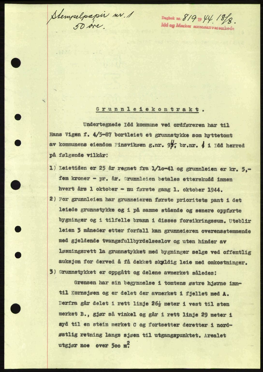 Idd og Marker sorenskriveri, AV/SAO-A-10283/G/Gb/Gbb/L0007: Mortgage book no. A7, 1944-1945, Diary no: : 819/1944