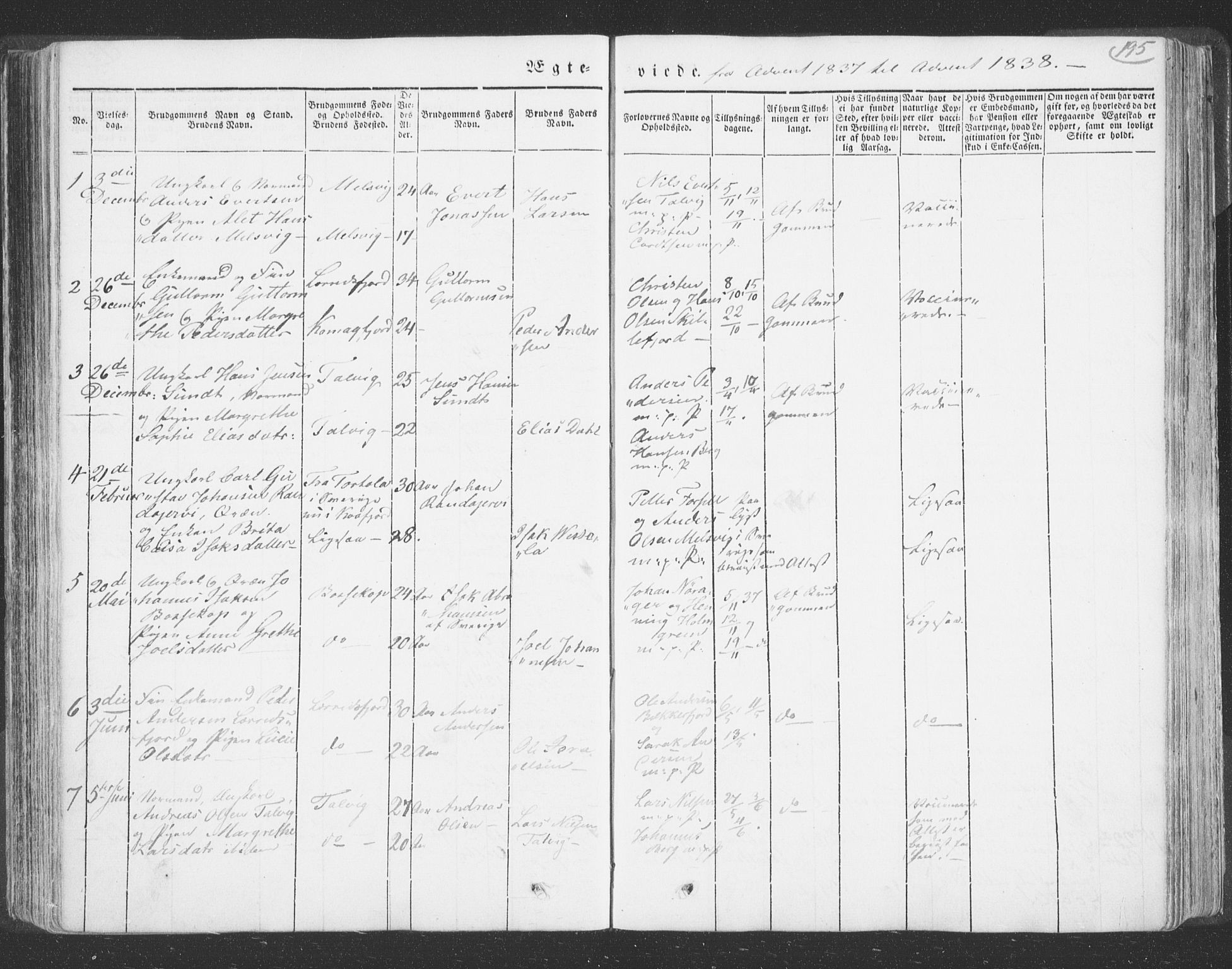 Talvik sokneprestkontor, SATØ/S-1337/H/Ha/L0009kirke: Parish register (official) no. 9, 1837-1852, p. 195