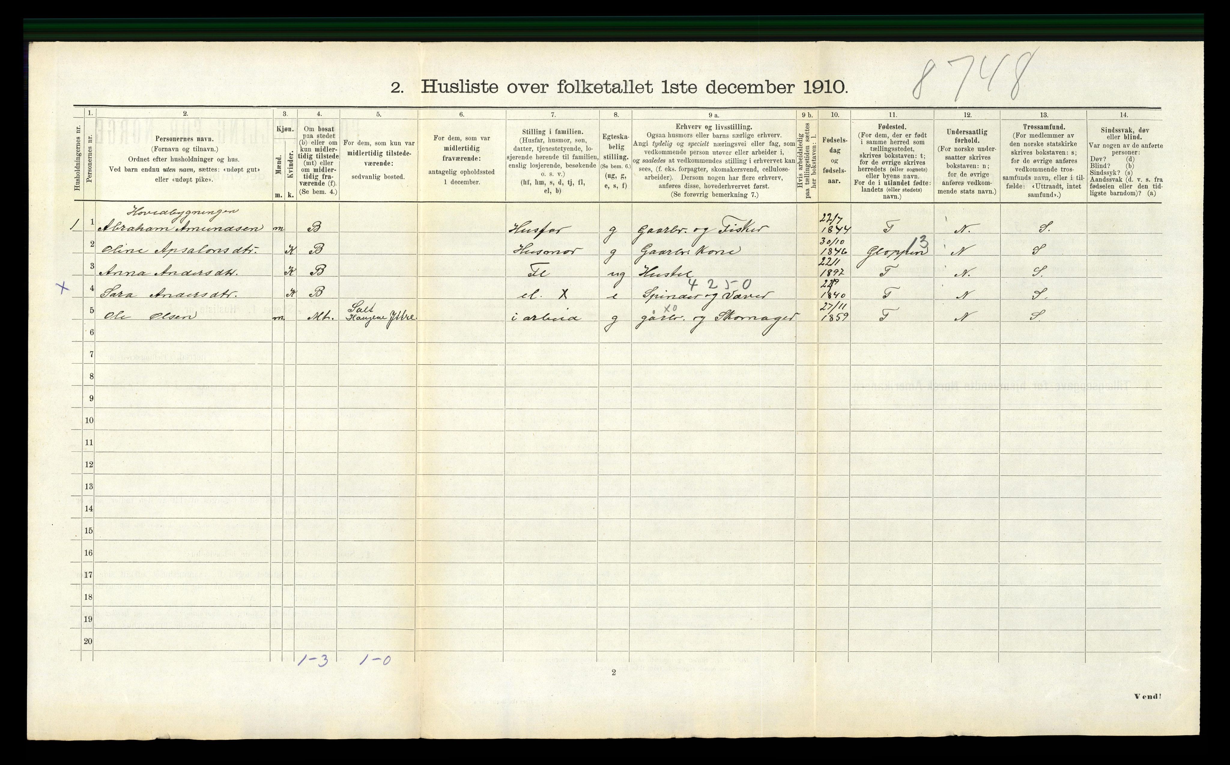 RA, 1910 census for Selje, 1910, p. 923