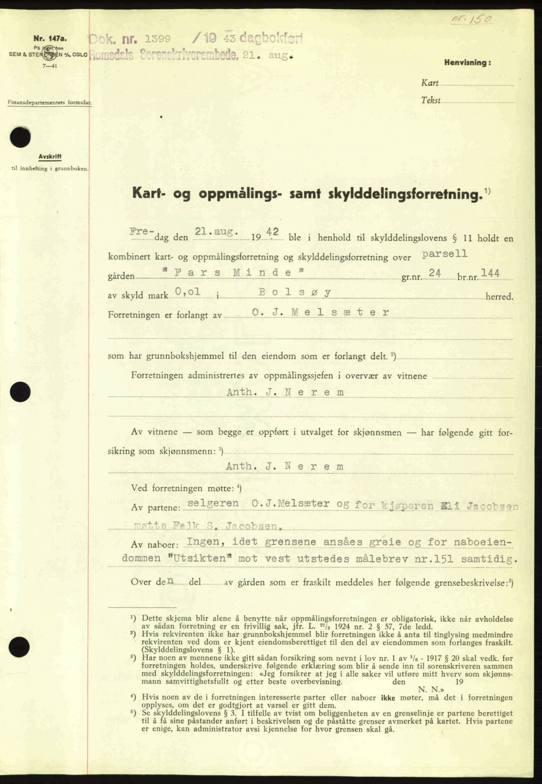 Romsdal sorenskriveri, AV/SAT-A-4149/1/2/2C: Mortgage book no. A14, 1943-1943, Diary no: : 1399/1943