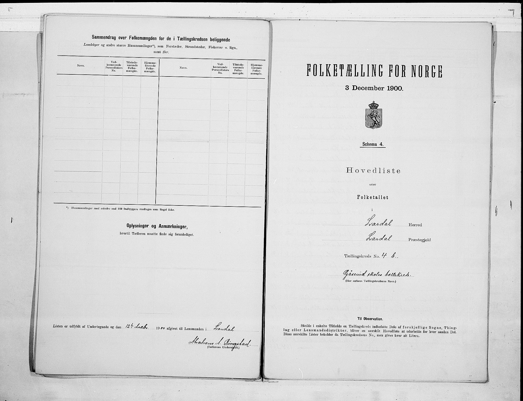 RA, 1900 census for Lardal, 1900, p. 12