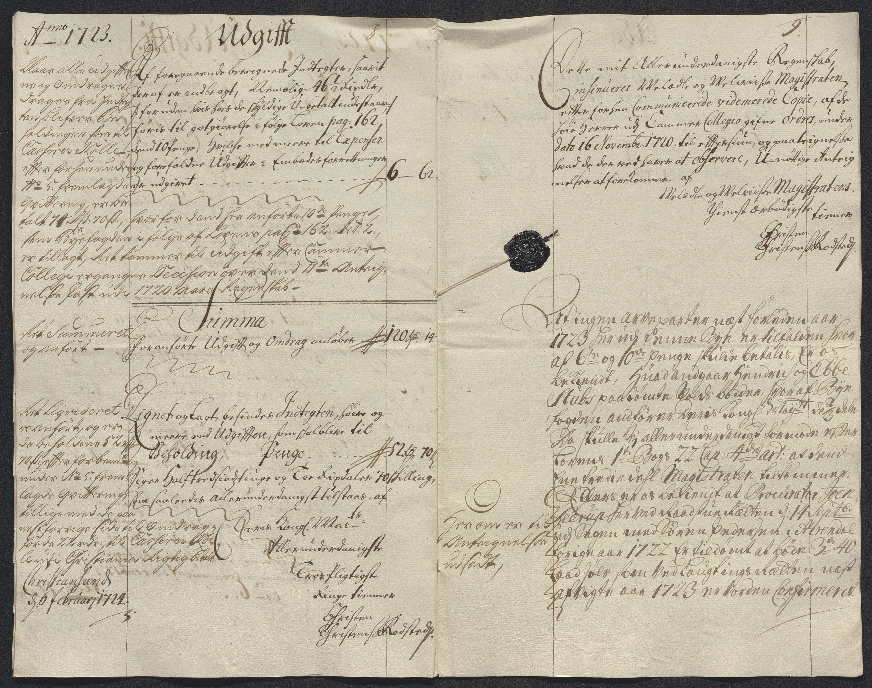 Rentekammeret inntil 1814, Reviderte regnskaper, Byregnskaper, AV/RA-EA-4066/R/Rm/L0286: [M19] Sikt og sakefall, 1719-1727, p. 222