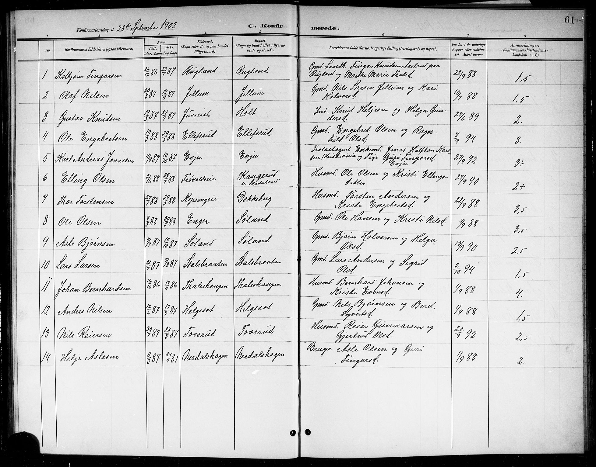 Sigdal kirkebøker, SAKO/A-245/G/Gb/L0003: Parish register (copy) no. II 3, 1901-1916, p. 61