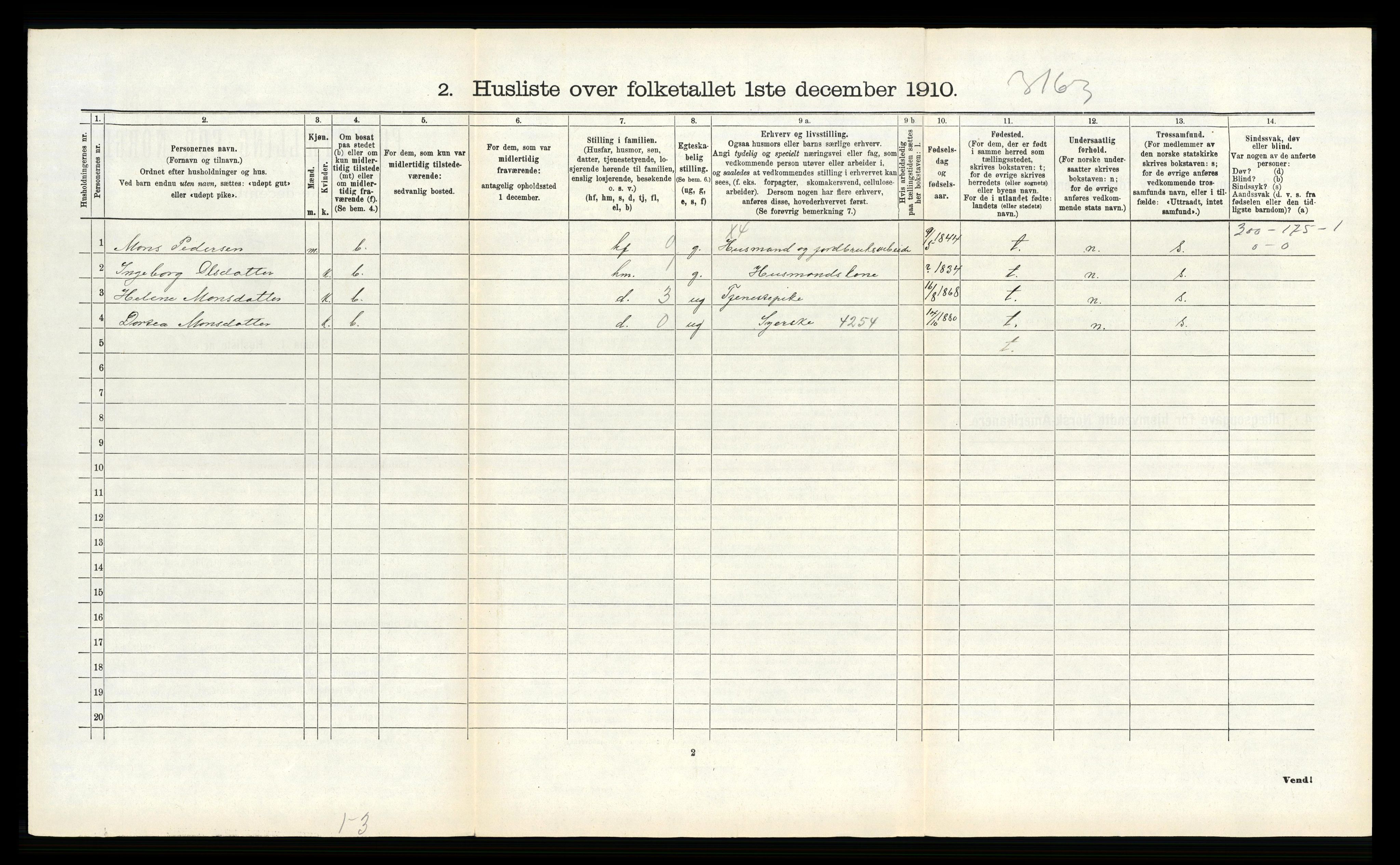 RA, 1910 census for Ytre Holmedal, 1910, p. 1183