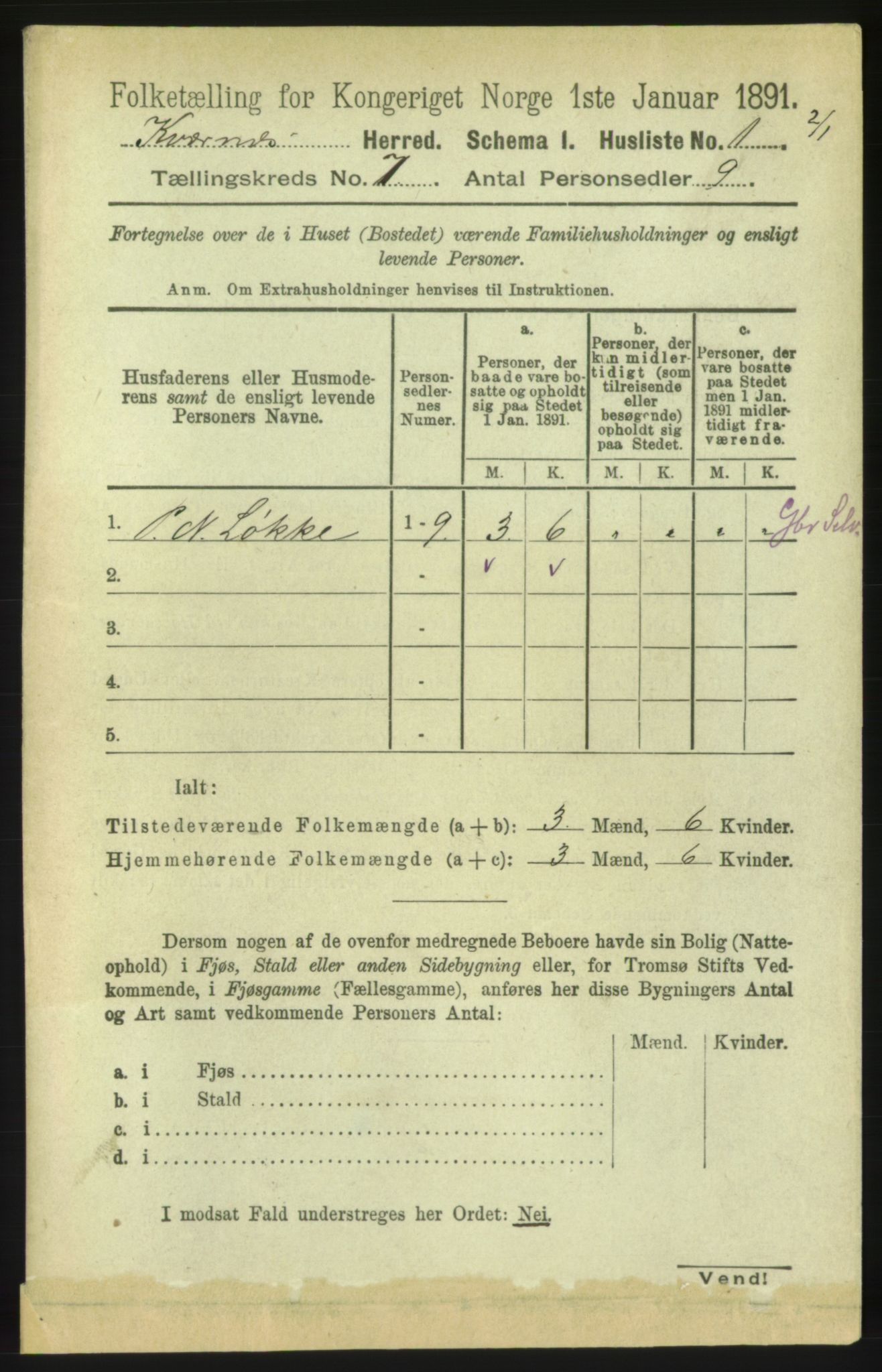 RA, 1891 census for 1553 Kvernes, 1891, p. 3212