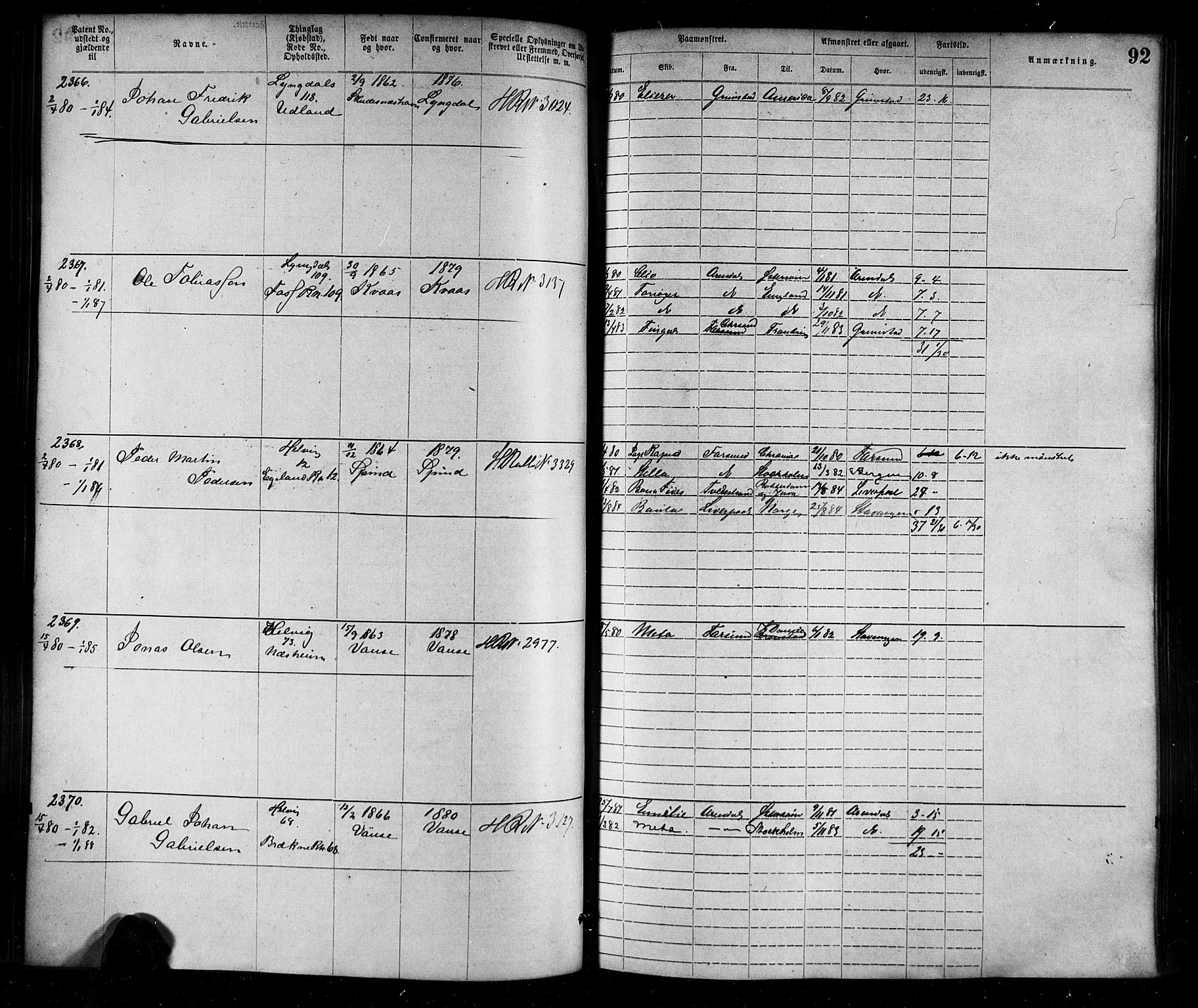 Farsund mønstringskrets, SAK/2031-0017/F/Fa/L0006: Annotasjonsrulle nr 1911-3805 med register, Z-3, 1877-1894, p. 119
