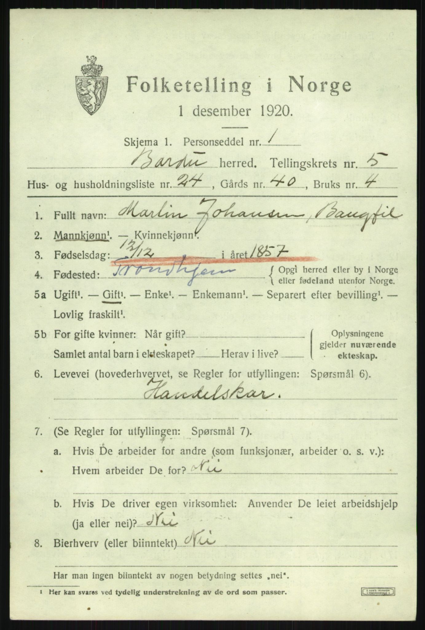 SATØ, 1920 census for Bardu, 1920, p. 2456