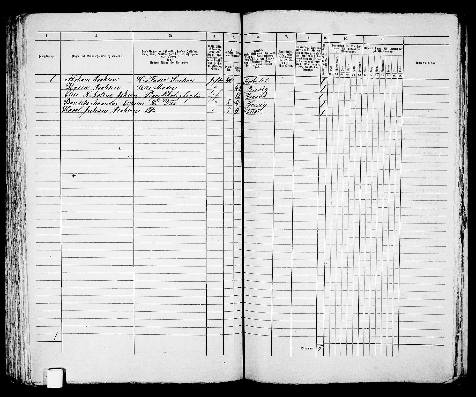 RA, 1865 census for Brevik, 1865, p. 145