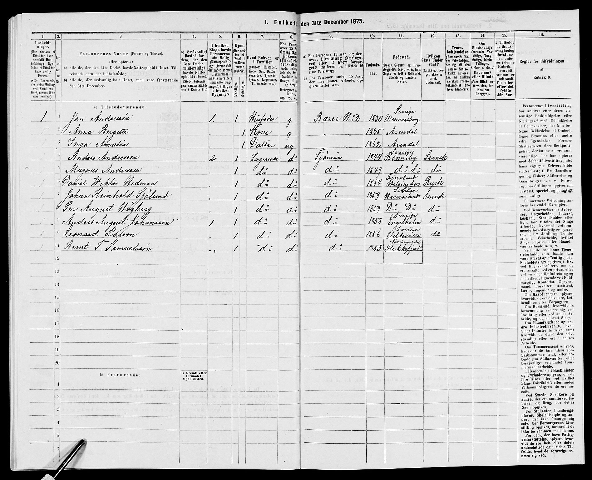 SAK, 1875 census for 0903P Arendal, 1875, p. 816