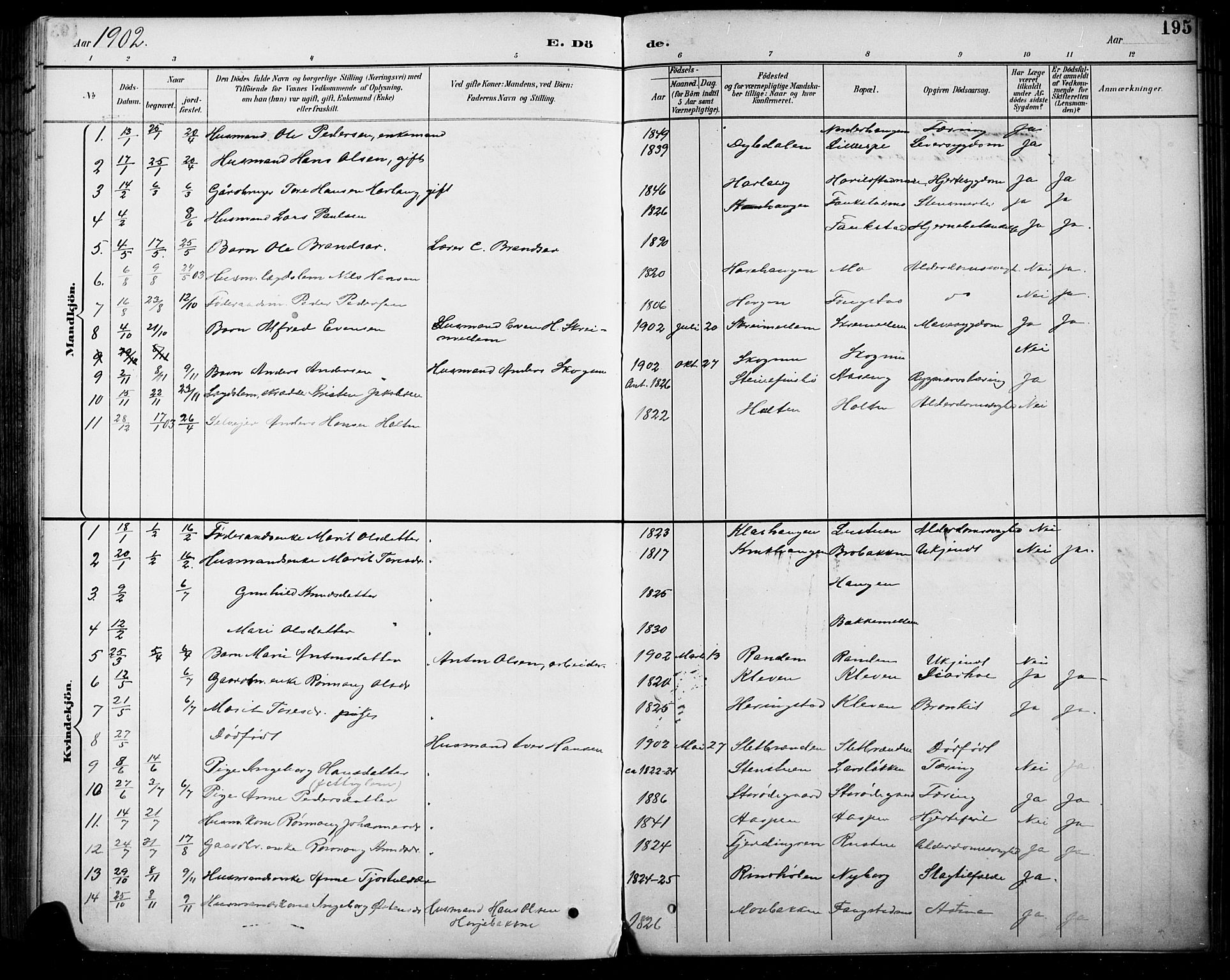Sel prestekontor, SAH/PREST-074/H/Ha/Hab/L0005: Parish register (copy) no. 5, 1894-1923, p. 195