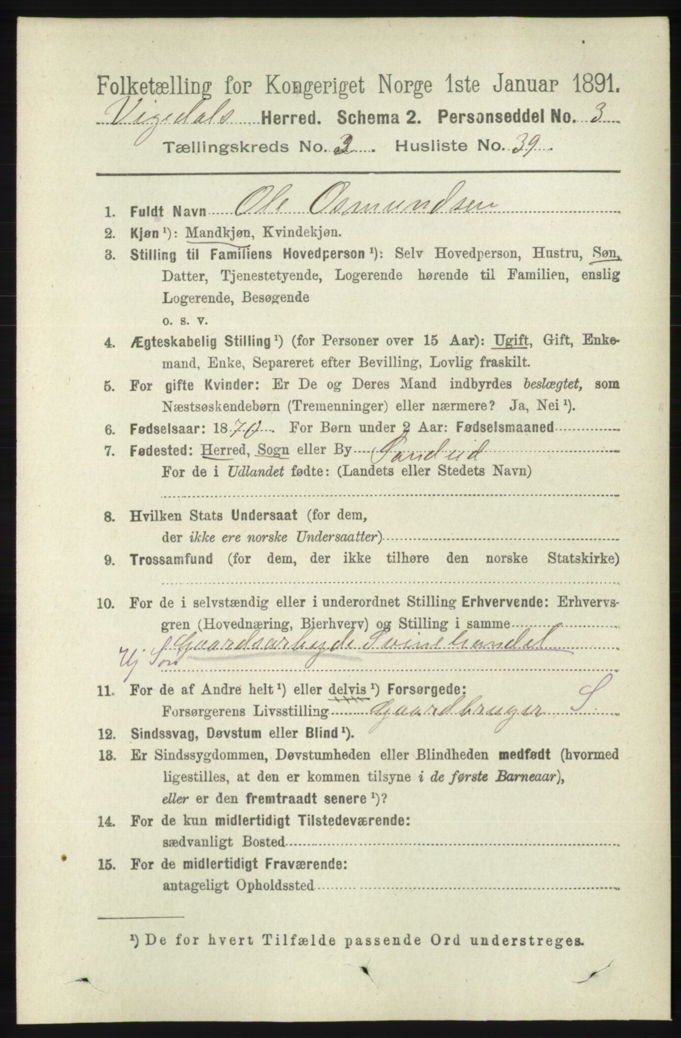 RA, 1891 census for 1157 Vikedal, 1891, p. 876