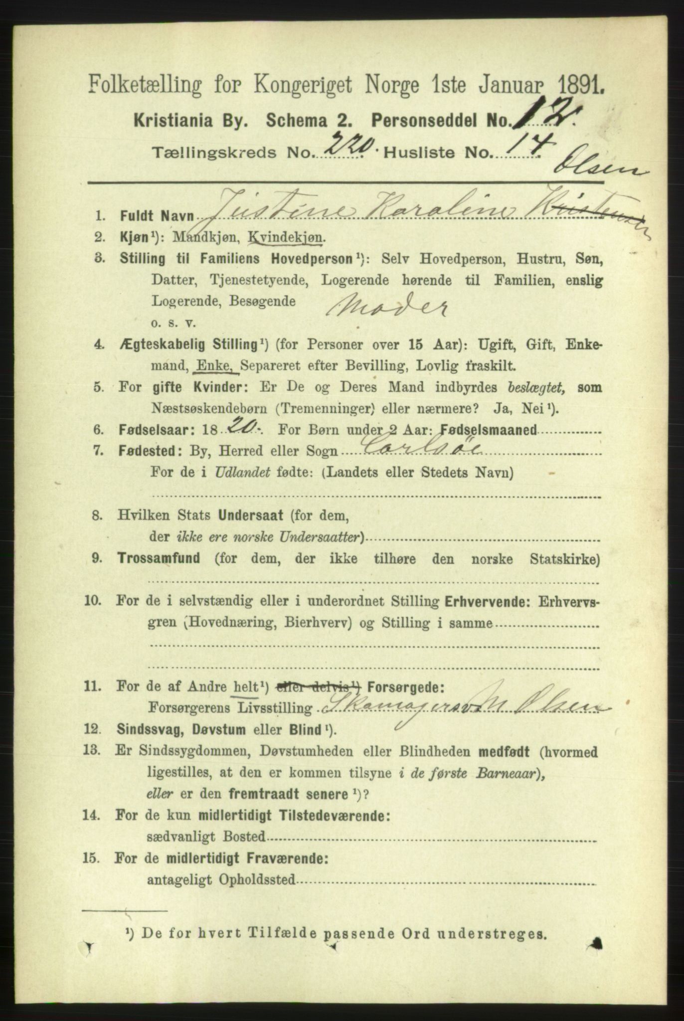 RA, 1891 census for 0301 Kristiania, 1891, p. 131314