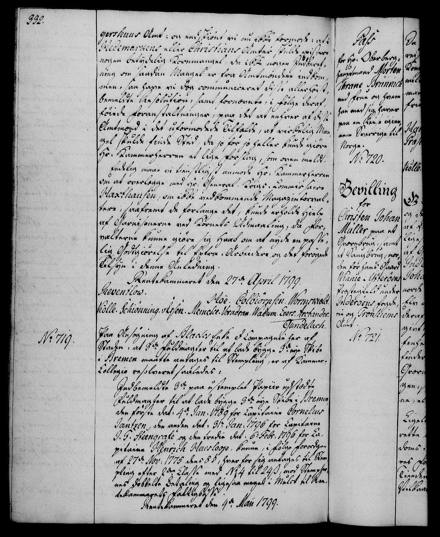 Rentekammeret, Kammerkanselliet, AV/RA-EA-3111/G/Gg/Gga/L0016: Norsk ekspedisjonsprotokoll med register (merket RK 53.16), 1794-1800, p. 332