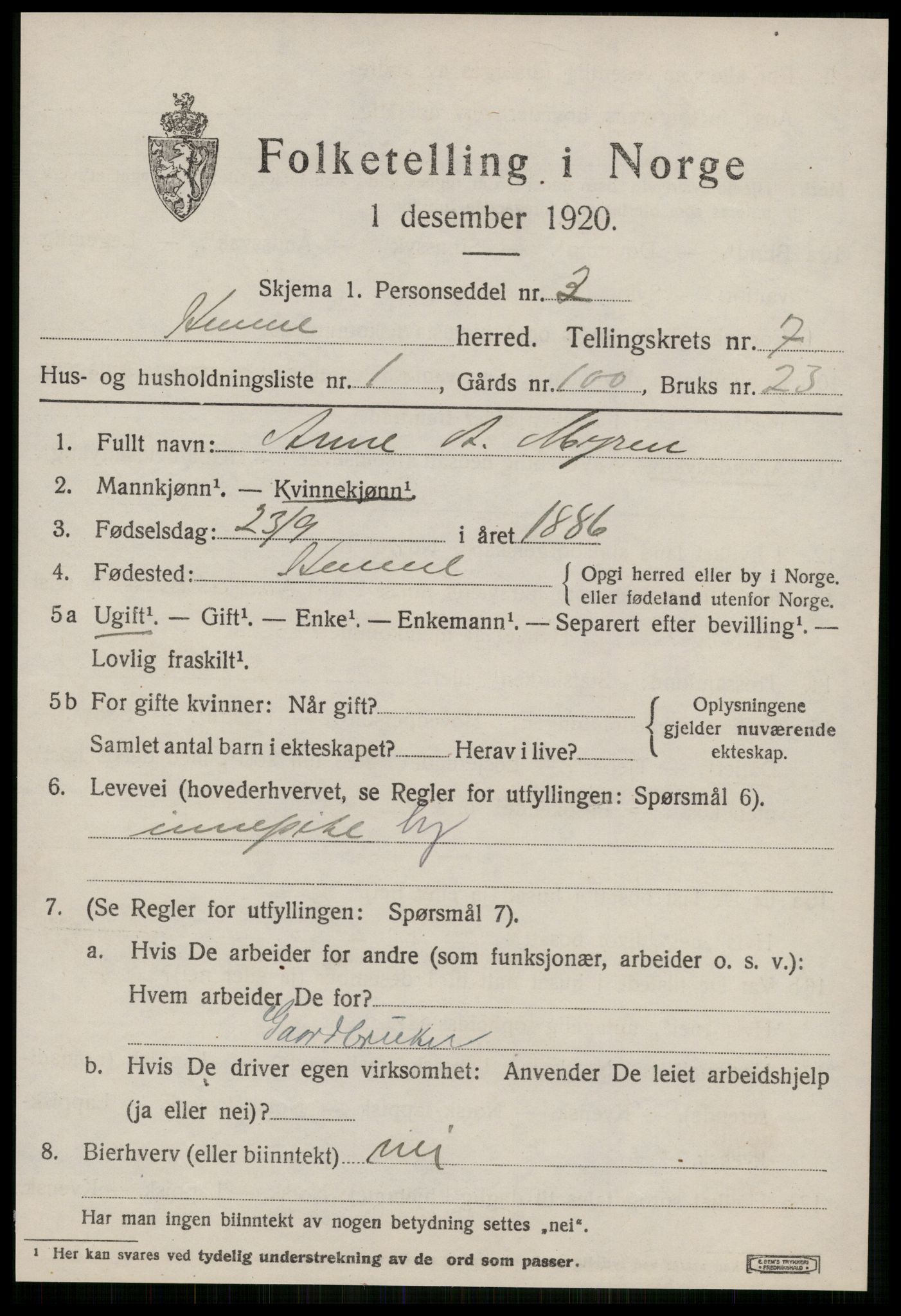 SAT, 1920 census for Hemne, 1920, p. 3998