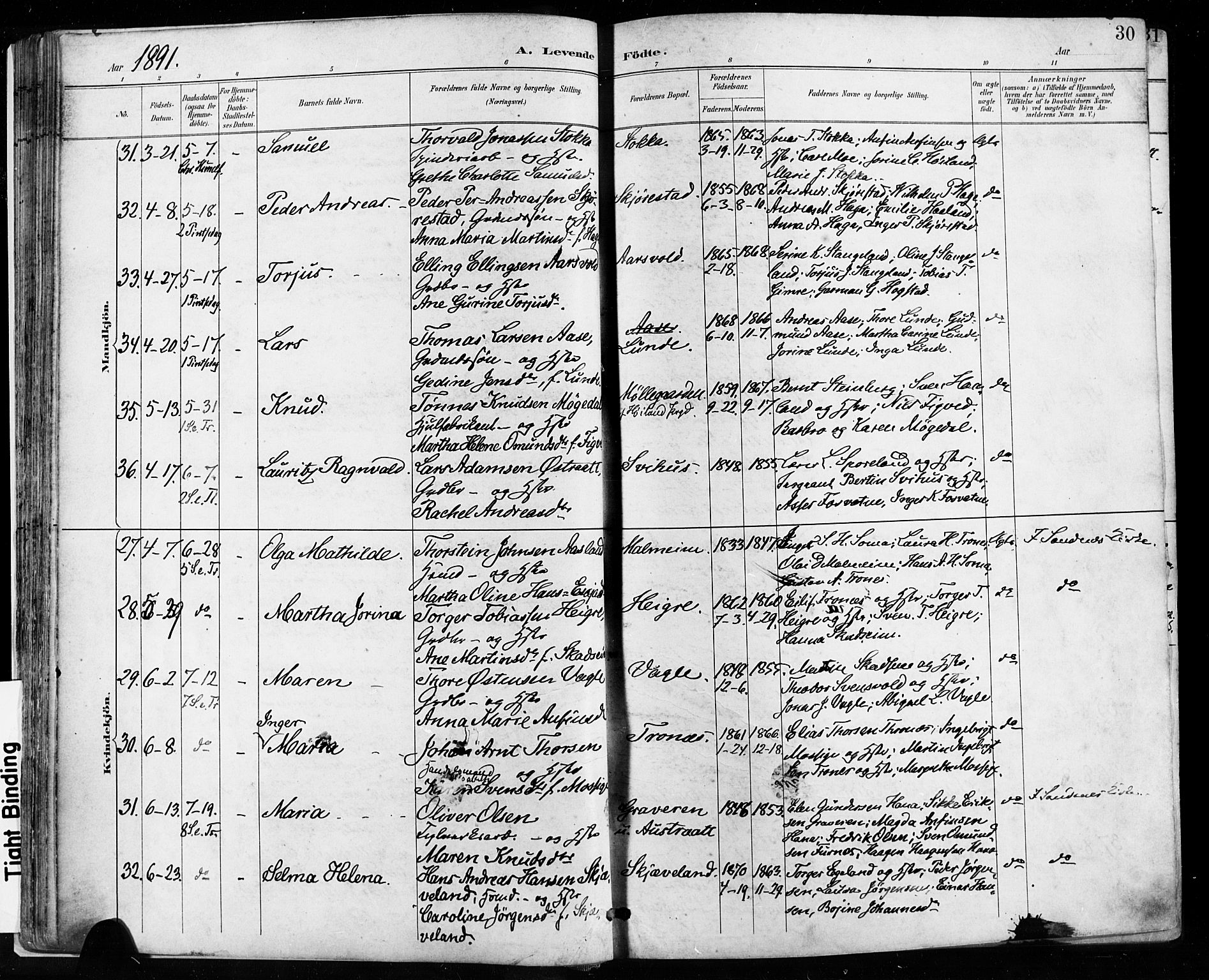 Høyland sokneprestkontor, AV/SAST-A-101799/001/30BA/L0013: Parish register (official) no. A 13.1, 1889-1898, p. 30