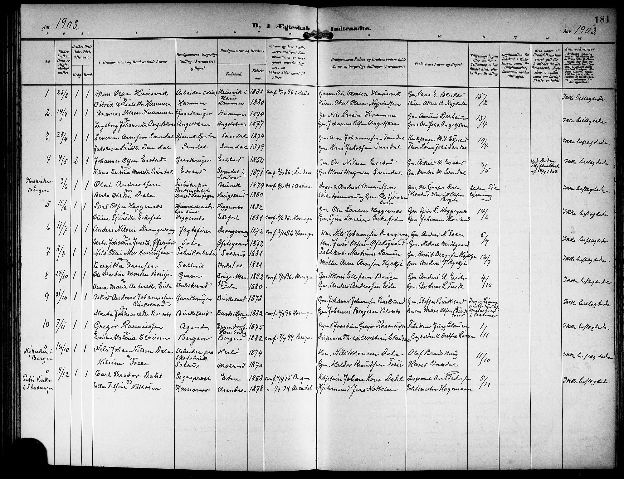 Hamre sokneprestembete, SAB/A-75501/H/Ha/Hab: Parish register (copy) no. B 4, 1898-1919, p. 181